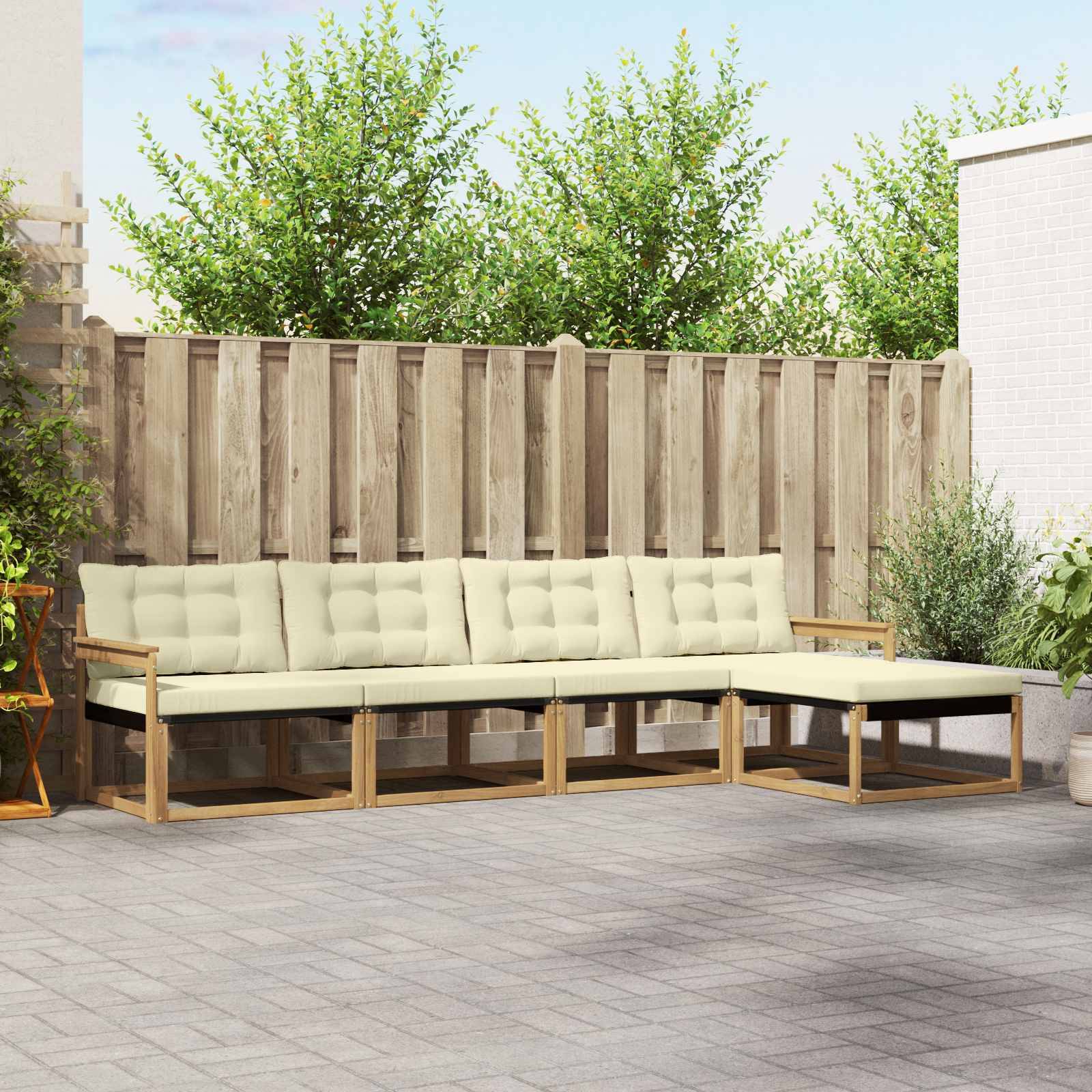 vidaXL Outdoor-Sofagarnitur mit Kissen 5 pcs Weiß und Creme