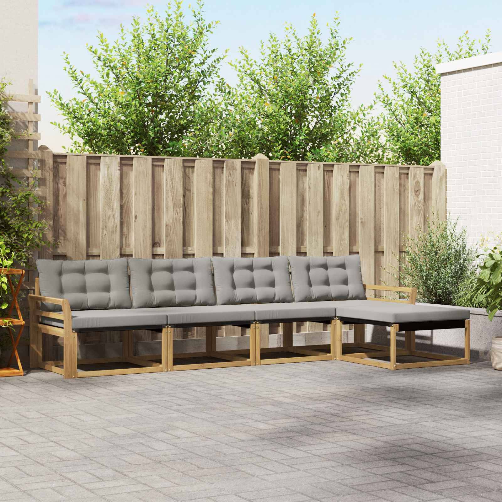 vidaXL Outdoor-Sofagarnitur mit Kissen 5 pcs Weiß und Hellgrau