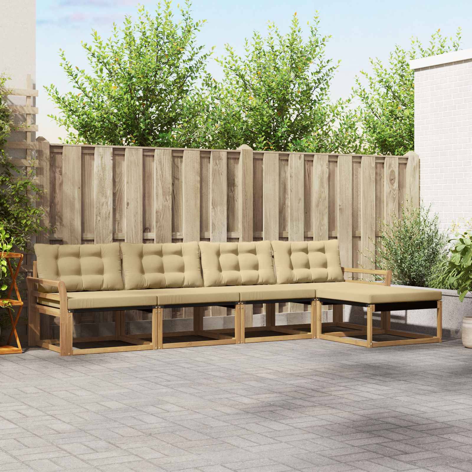 vidaXL Outdoor-Sofagarnitur mit Kissen 5 pcs Weiß und Beige