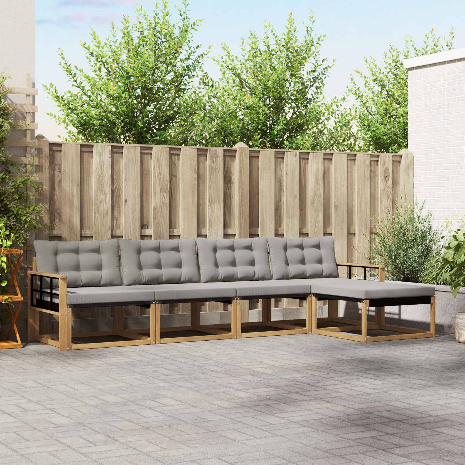 vidaXL Outdoor-Sofagarnitur mit Kissen 5 pcs Weiß und Hellgrau