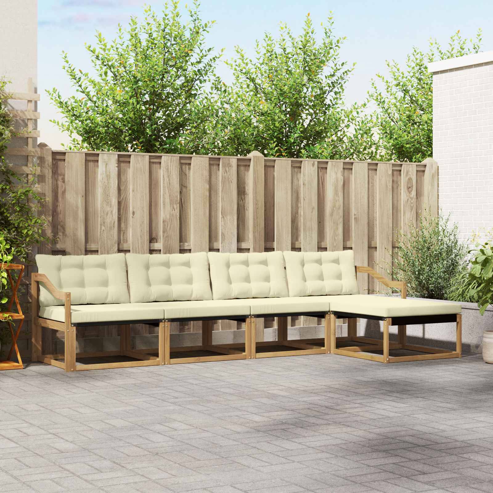 vidaXL Outdoor-Sofagarnitur mit Kissen 5 pcs Weiß und Creme
