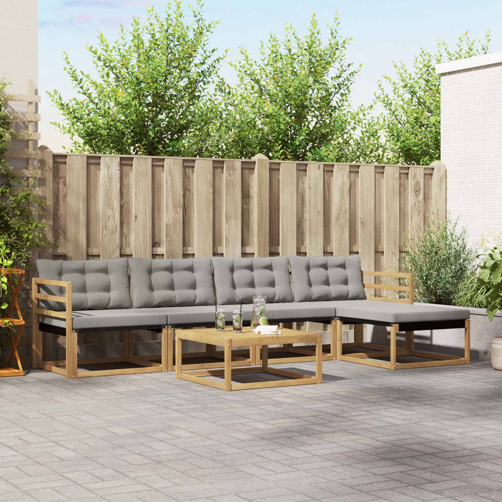 vidaXL Outdoor-Sofagarnitur 6 pcs Weiß und Hellgrau 79 x 79 x 37 cm