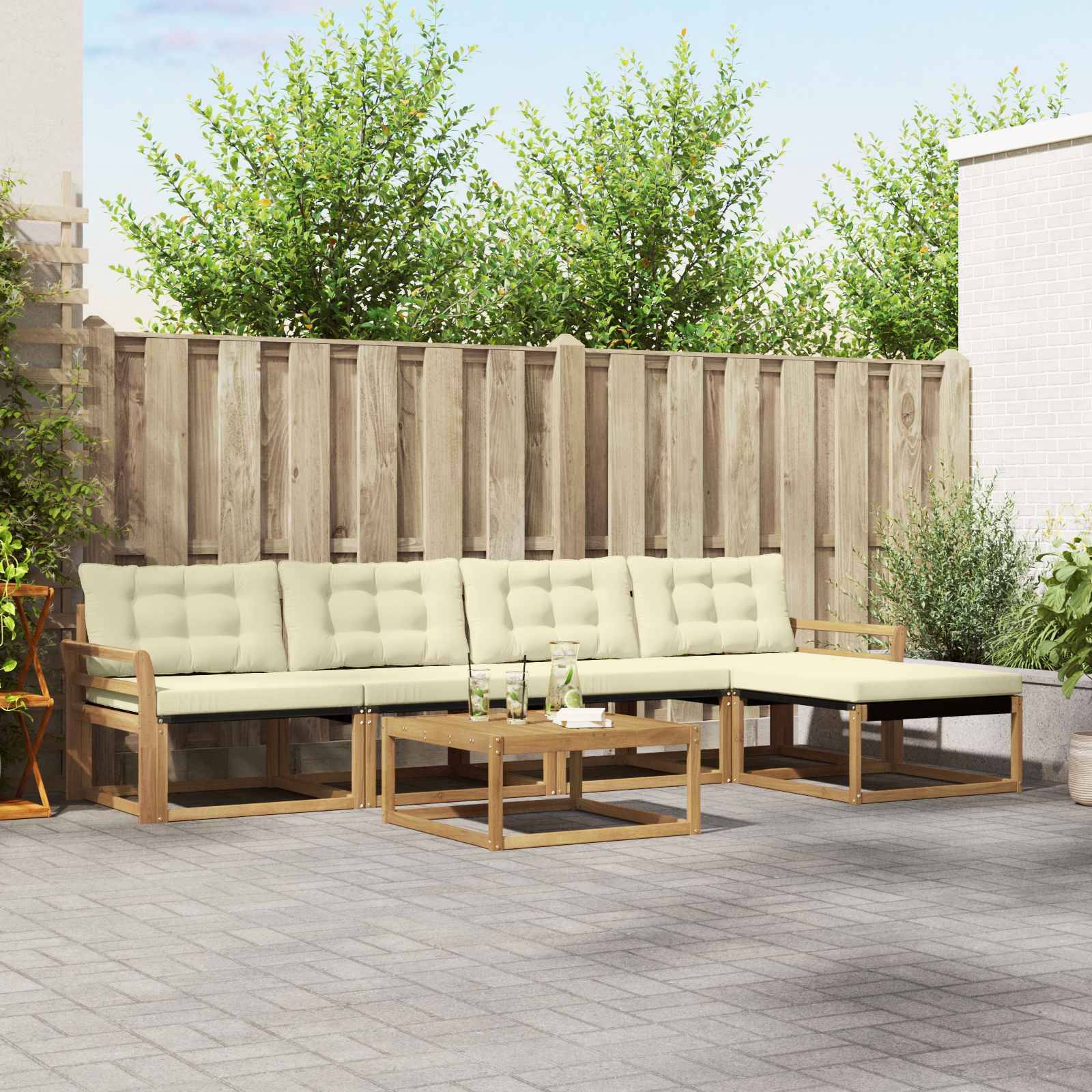 vidaXL Outdoor-Sofagarnitur 6 pcs Weiß und Creme 79 x 79 x 37 cm