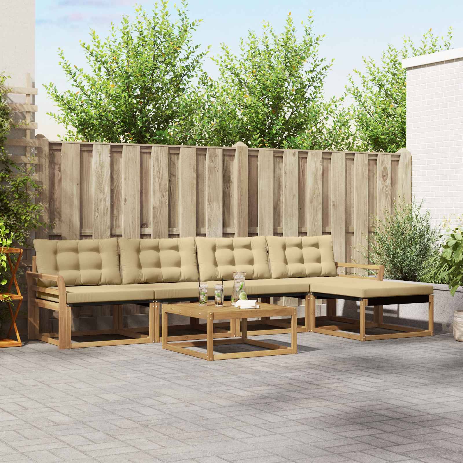 vidaXL Outdoor-Sofagarnitur 6 pcs Weiß und Beige 79 x 79 x 37 cm