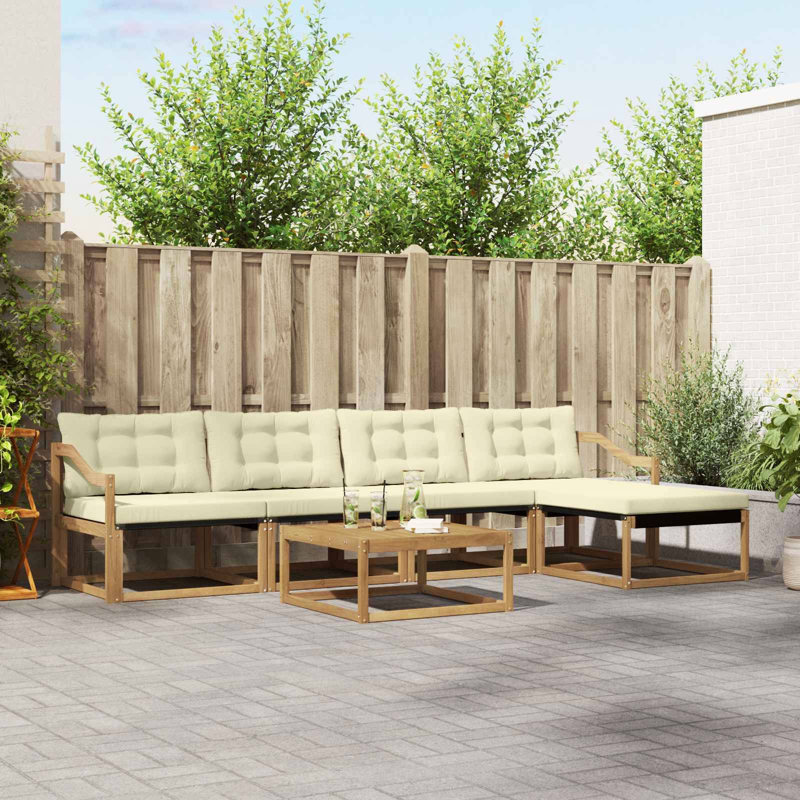 vidaXL Outdoor-Sofagarnitur 6 pcs Weiß und Creme 79 x 79 x 37 cm