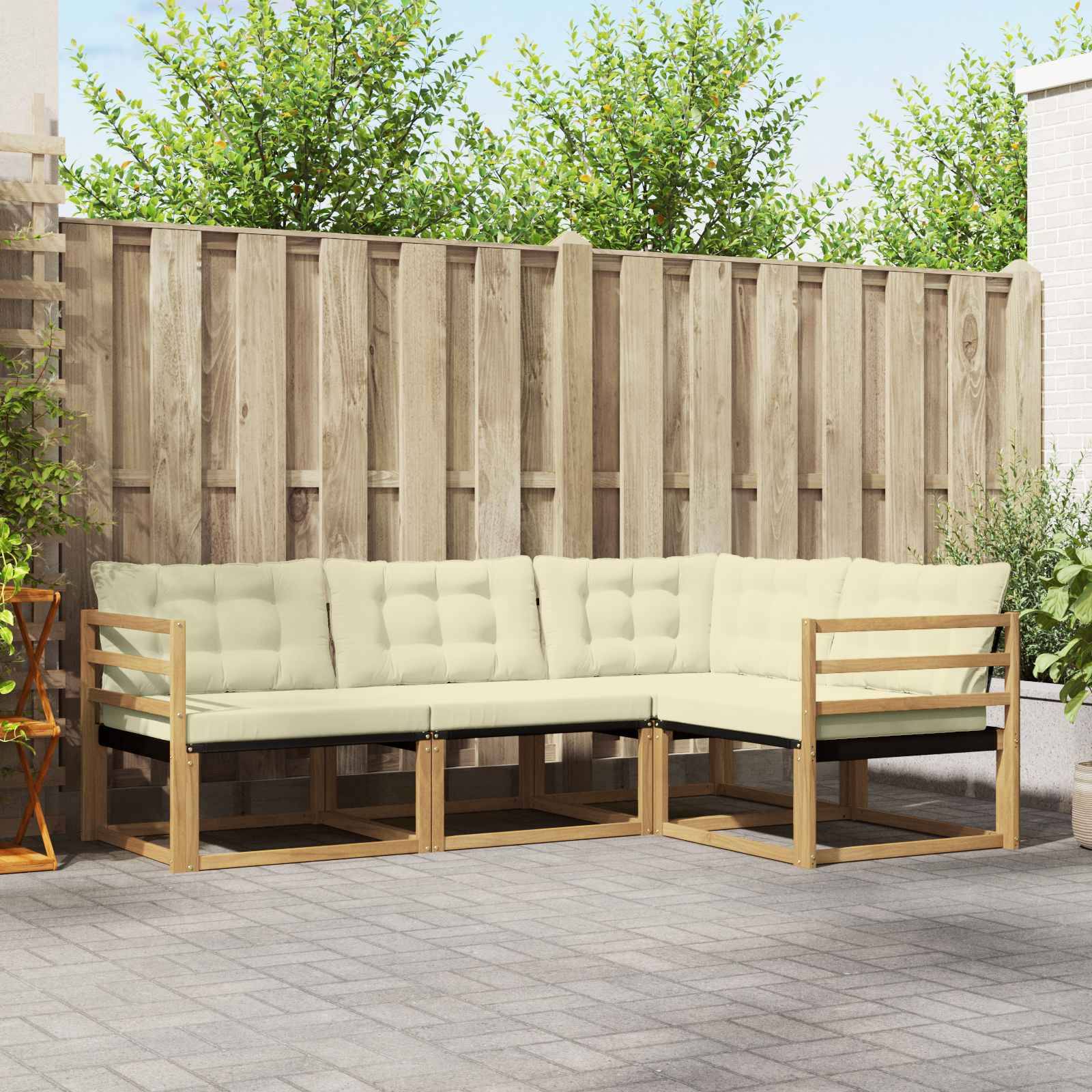 vidaXL Outdoor-Sofagarnitur mit Kissen 4 pcs Weiß und Creme