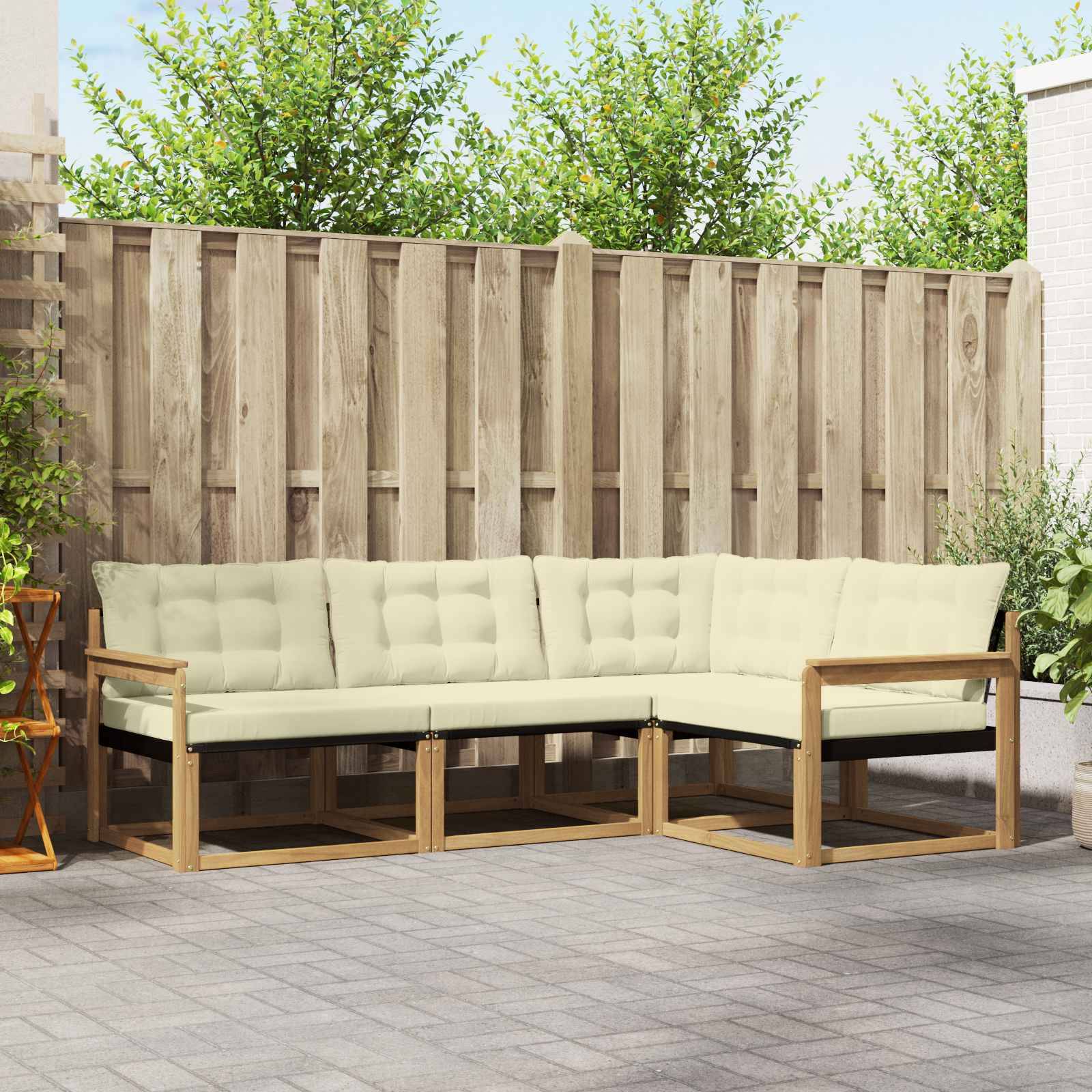 vidaXL Outdoor-Sofagarnitur mit Kissen 4 pcs Weiß und Creme