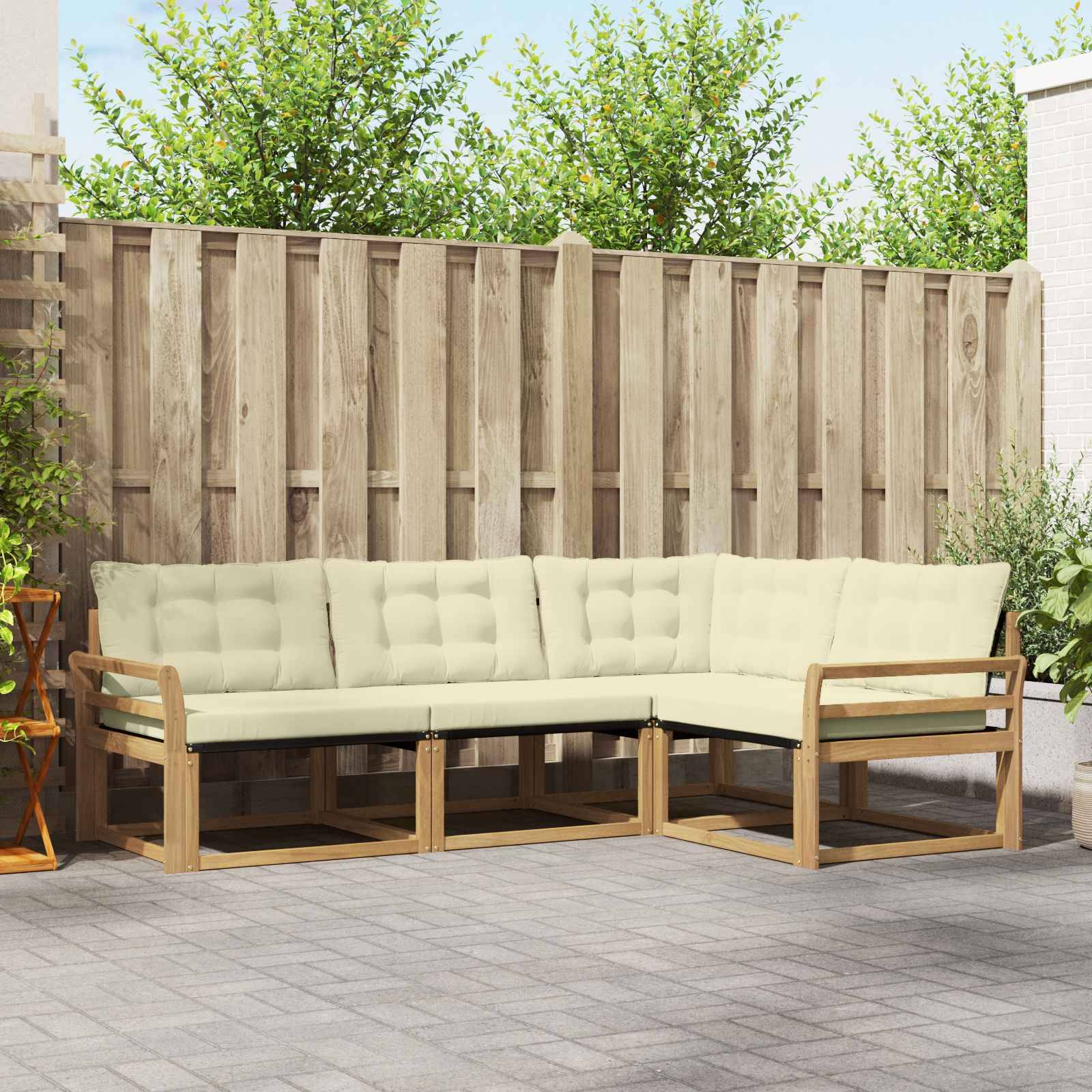 vidaXL Outdoor-Sofagarnitur mit Kissen 4 pcs Weiß und Creme