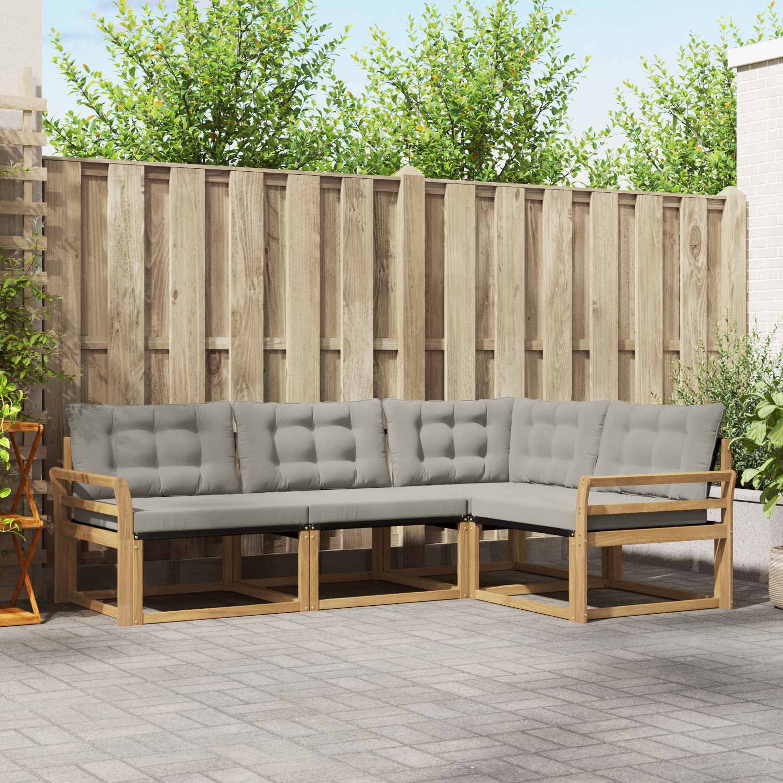 vidaXL Outdoor-Sofagarnitur mit Kissen 4 pcs Weiß und Hellgrau