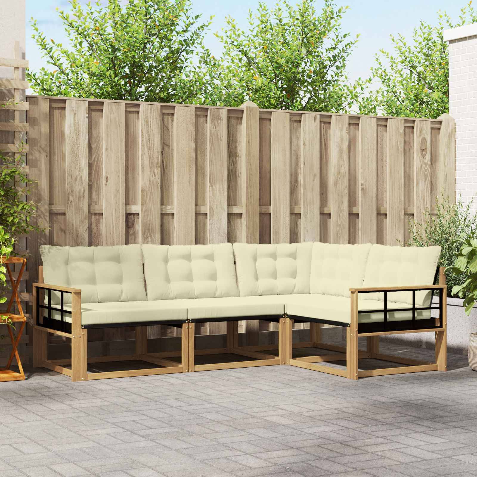 vidaXL Outdoor-Sofagarnitur mit Kissen 4 pcs Weiß und Creme