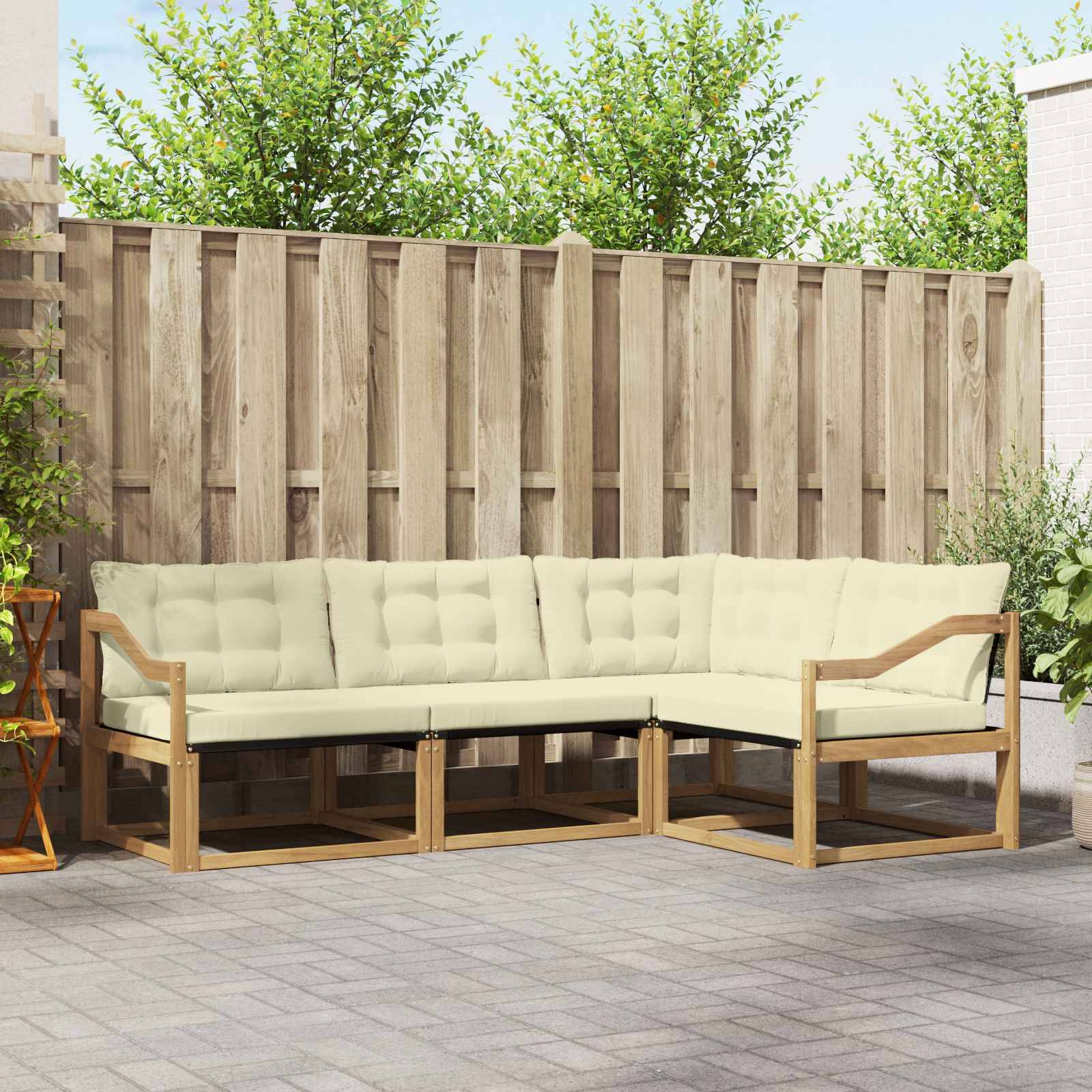 vidaXL Outdoor-Sofagarnitur mit Kissen 4 pcs Weiß und Creme