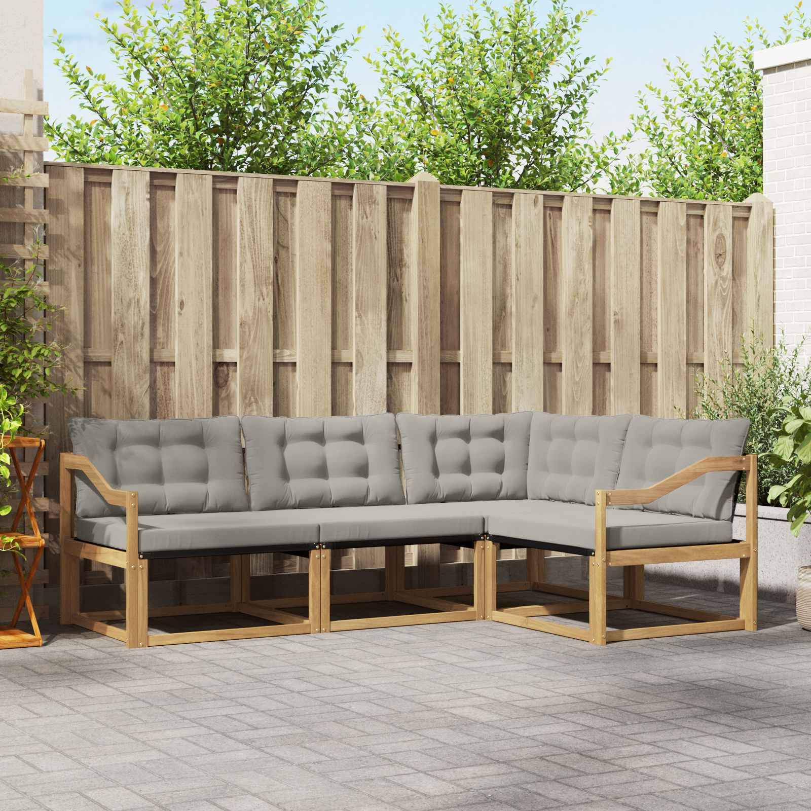 vidaXL Outdoor-Sofagarnitur mit Kissen 4 pcs Weiß und Hellgrau