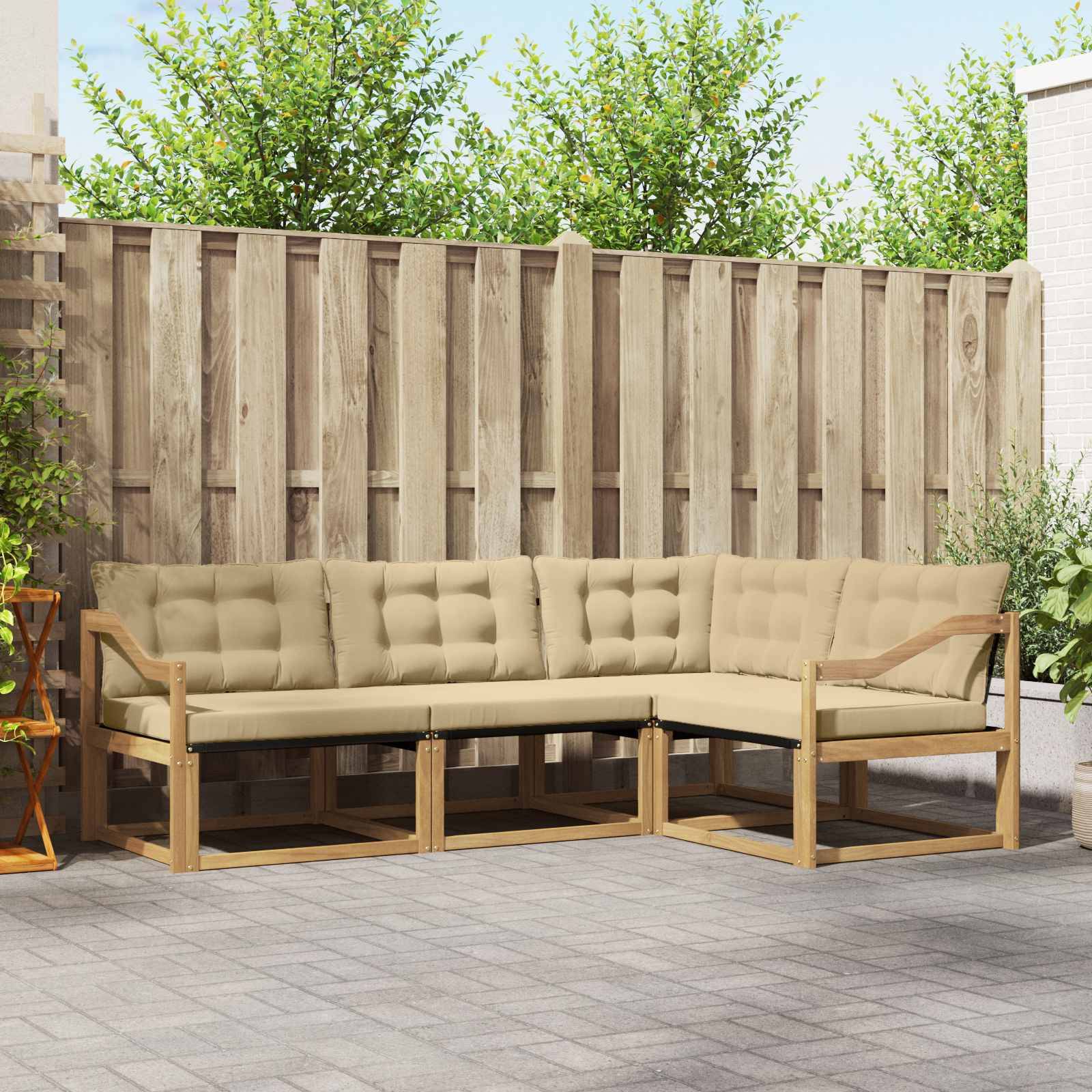vidaXL Outdoor-Sofagarnitur mit Kissen 4 pcs Weiß und Beige