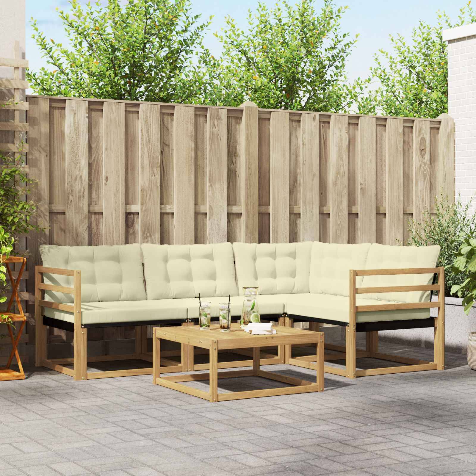 vidaXL Outdoor-Sofagarnitur 5 pcs Weiß und Creme 79 x 79 x 37 cm