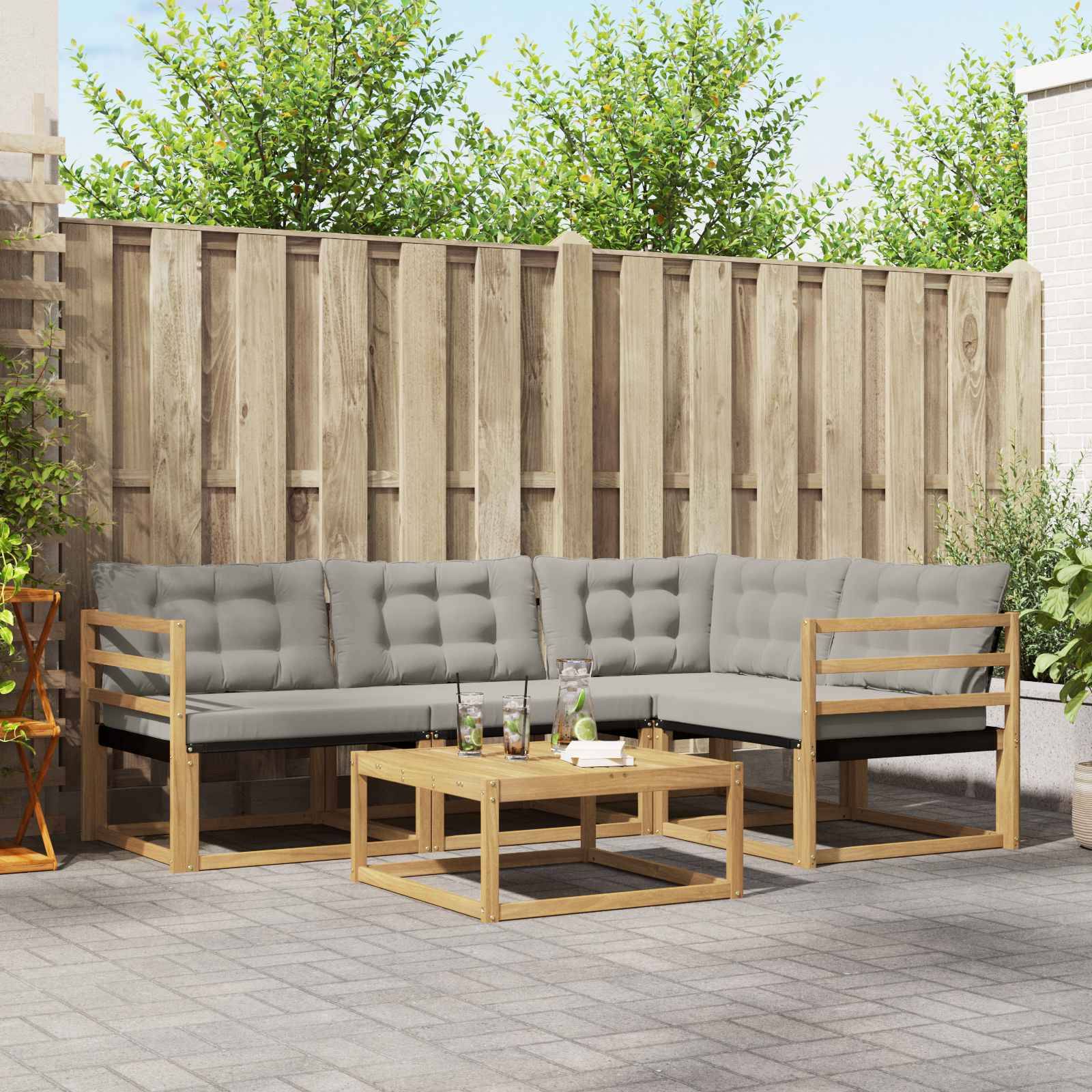 vidaXL Outdoor-Sofagarnitur 5 pcs Weiß und Hellgrau 79 x 79 x 37 cm