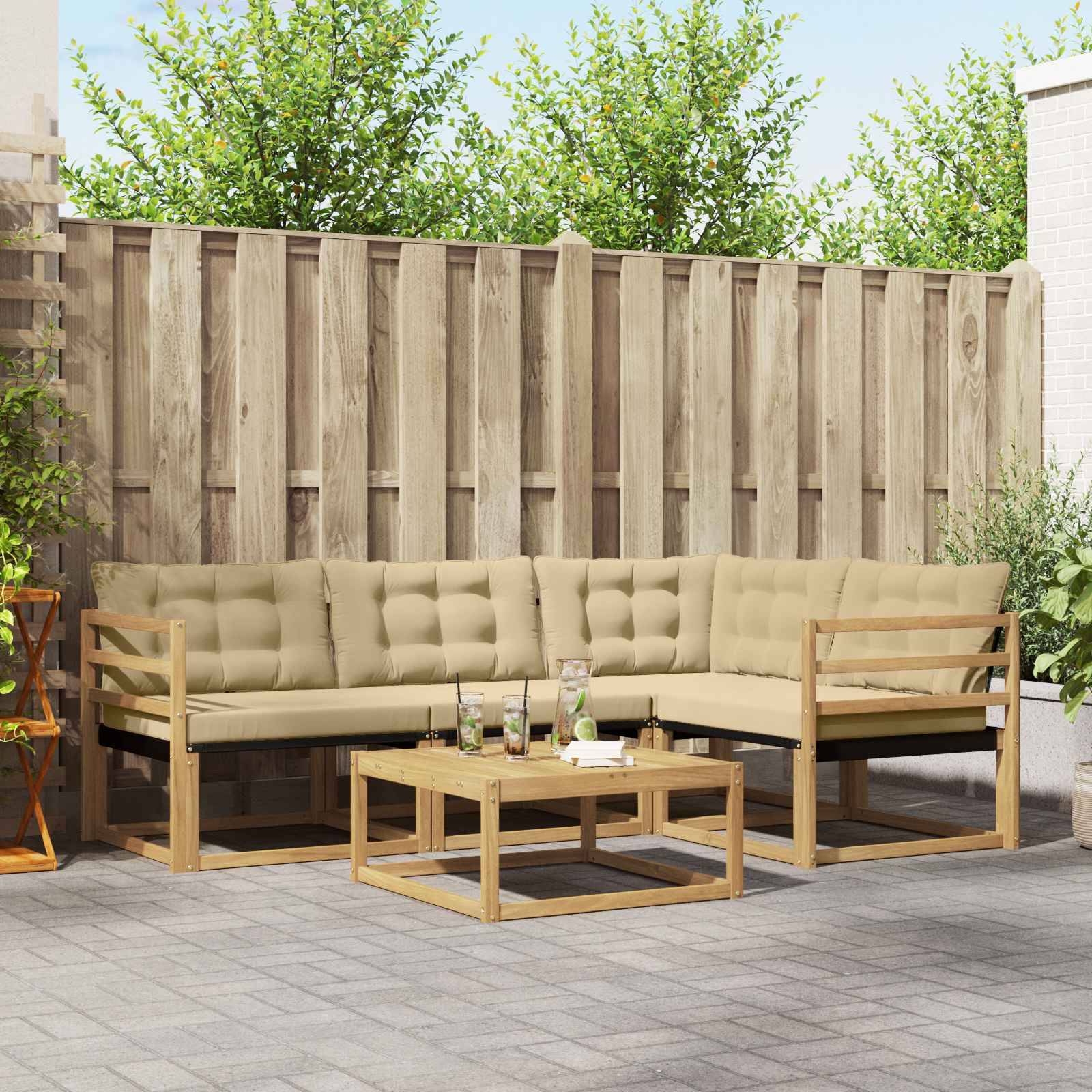 vidaXL Outdoor-Sofagarnitur 5 pcs Weiß und Beige 79 x 79 x 37 cm