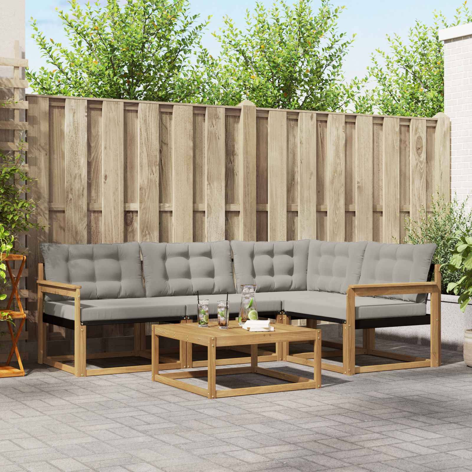 vidaXL Outdoor-Sofagarnitur 5 pcs Weiß und Hellgrau 79 x 79 x 37 cm