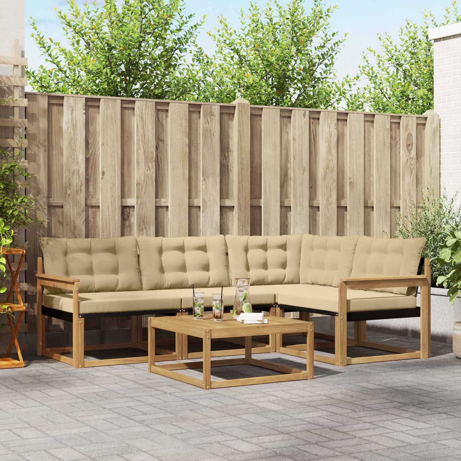 vidaXL Outdoor-Sofagarnitur 5 pcs Weiß und Beige 79 x 79 x 37 cm