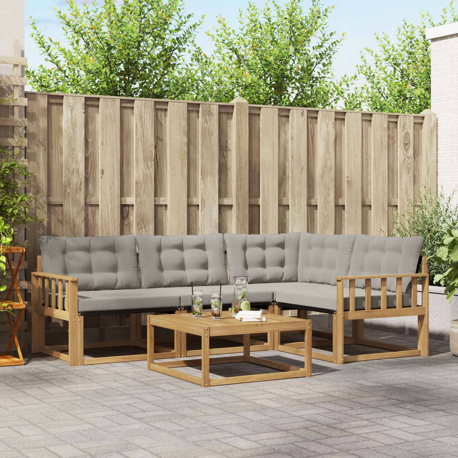 vidaXL Outdoor-Sofagarnitur 5 pcs Weiß und Hellgrau 79 x 79 x 37 cm