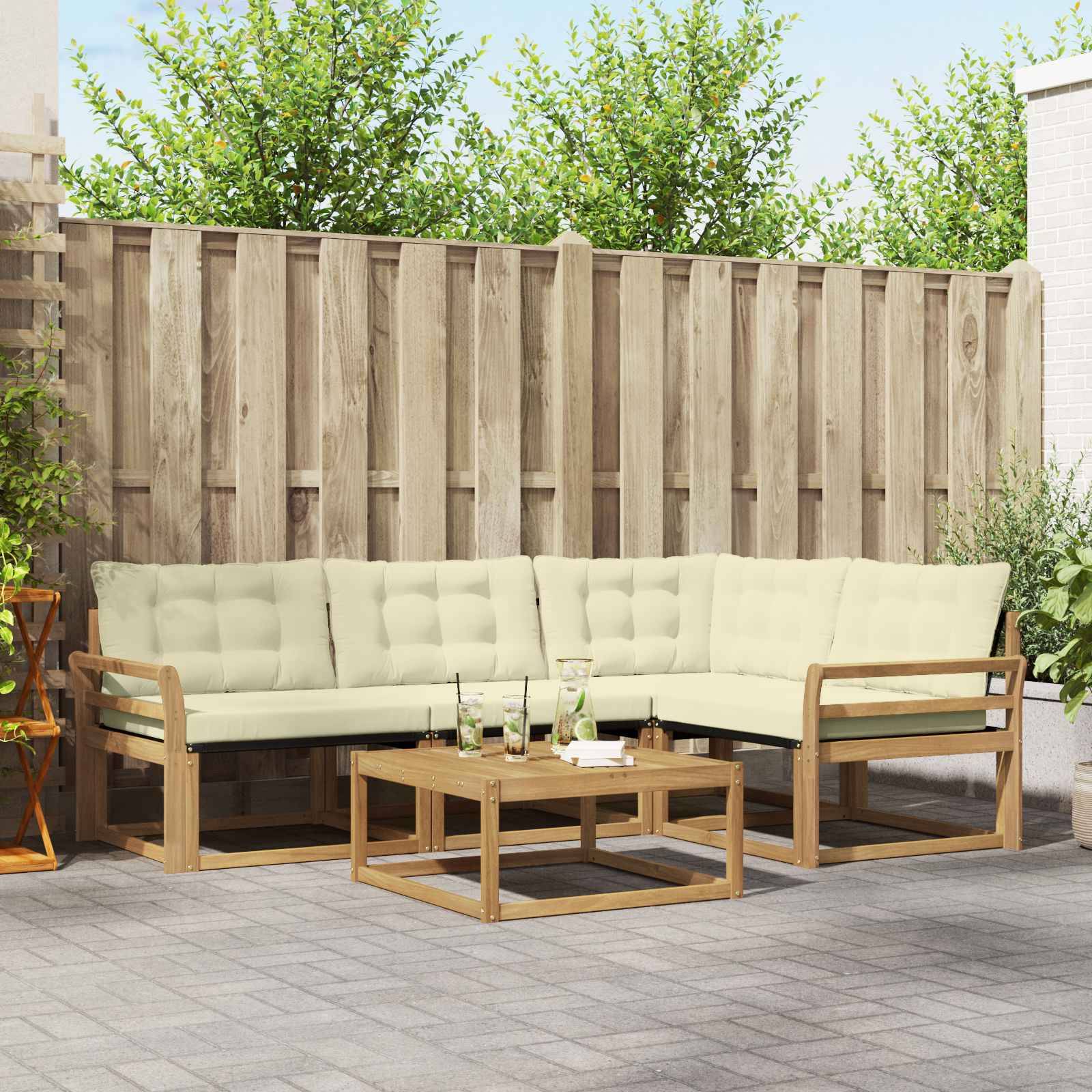 vidaXL Outdoor-Sofagarnitur 5 pcs Weiß und Creme 79 x 79 x 37 cm