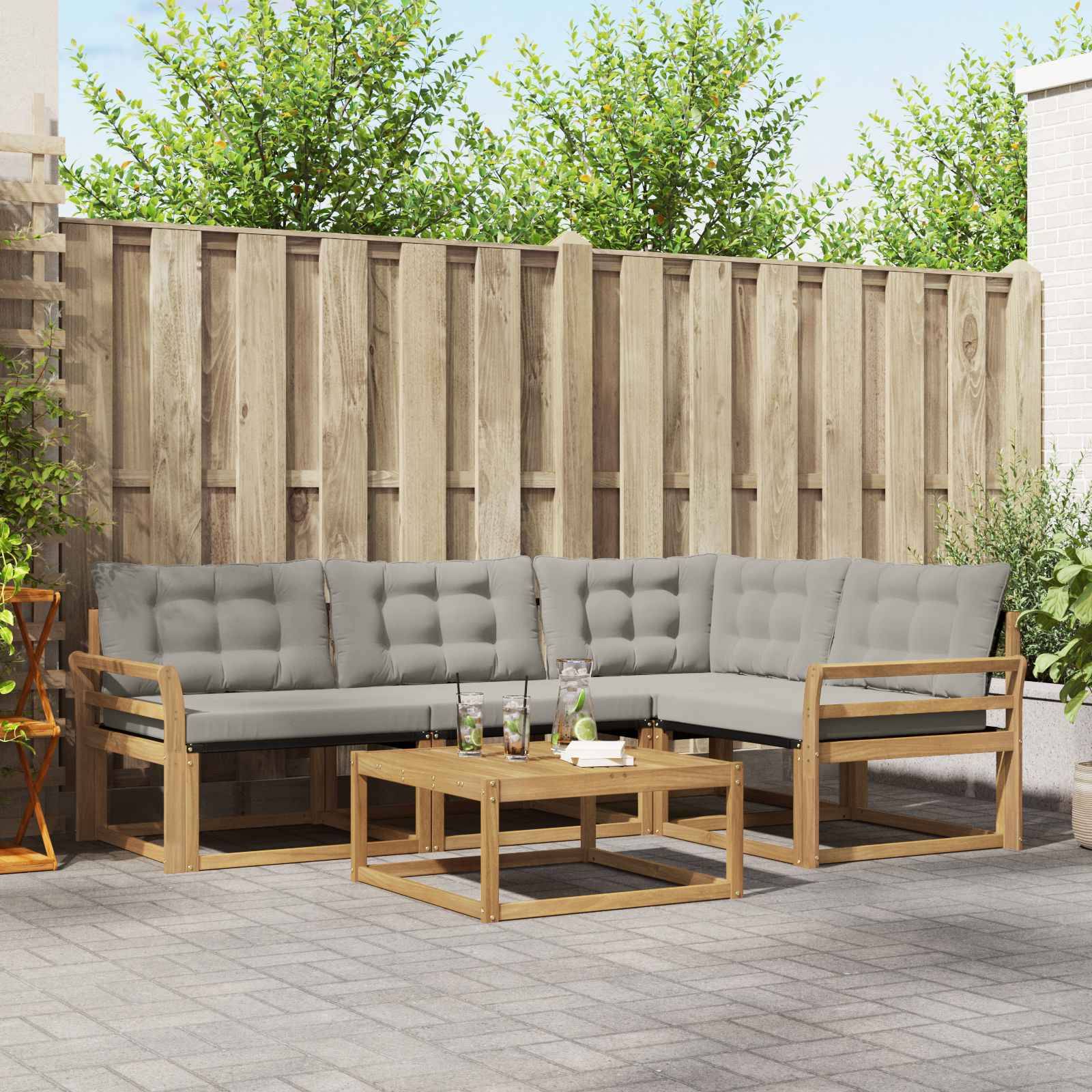 vidaXL Outdoor-Sofagarnitur 5 pcs Weiß und Hellgrau 79 x 79 x 37 cm