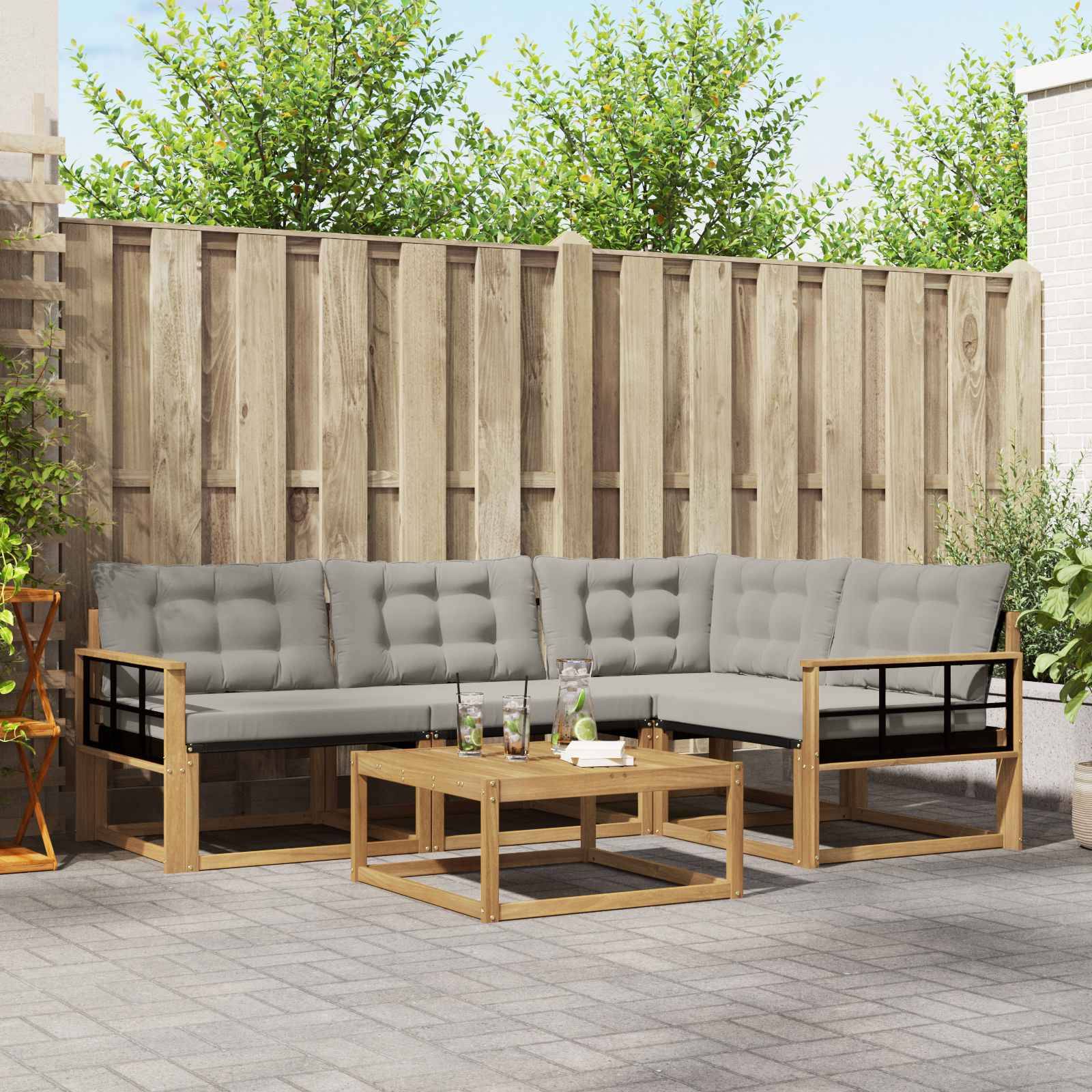 vidaXL Outdoor-Sofagarnitur 5 pcs Weiß und Hellgrau 79 x 79 x 37 cm