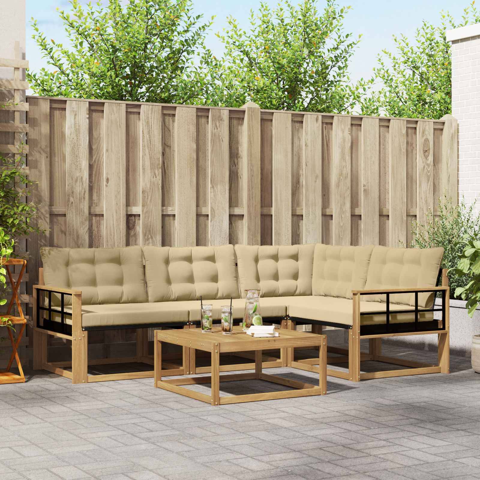 vidaXL Outdoor-Sofagarnitur 5 pcs Weiß und Beige 79 x 79 x 37 cm