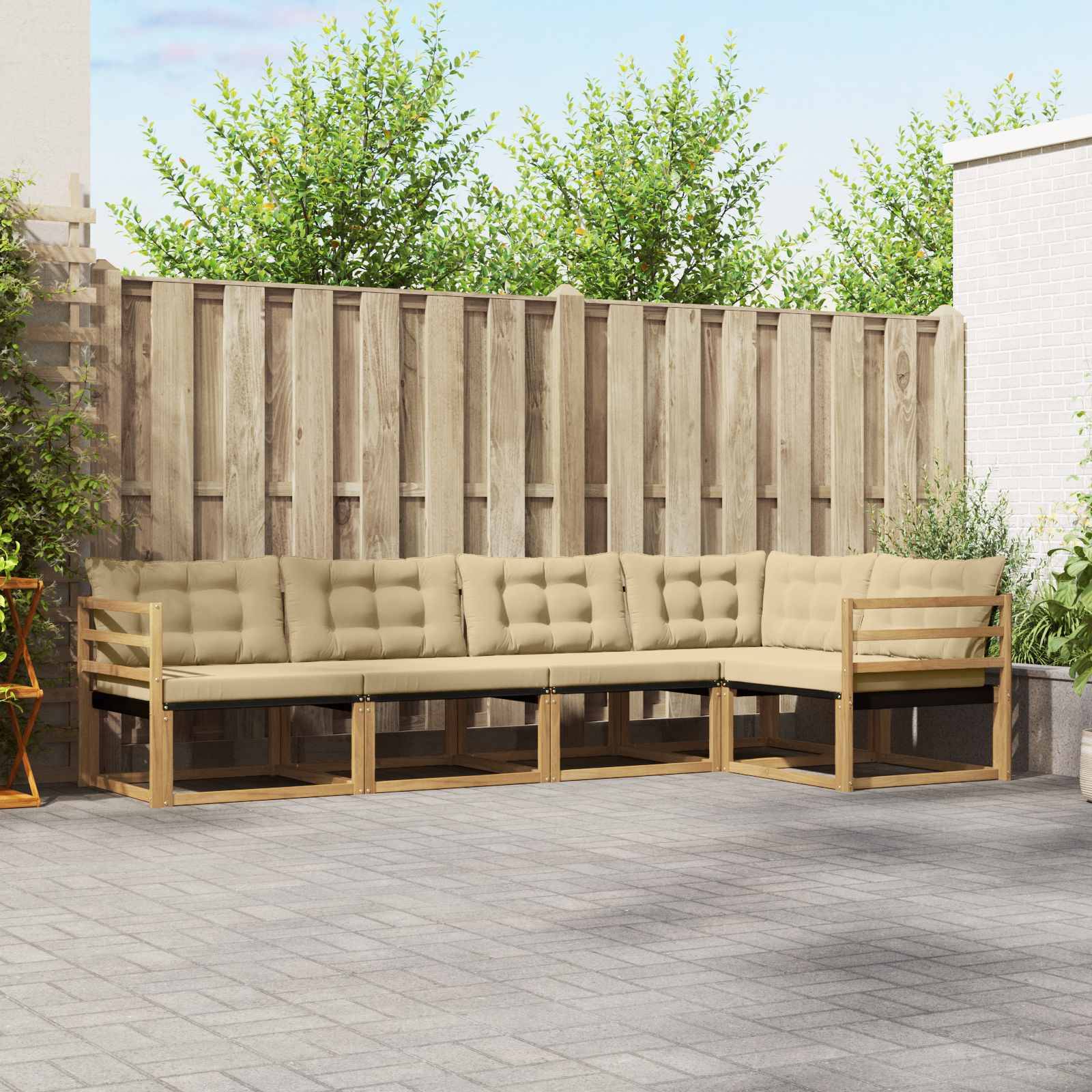 vidaXL Outdoor-Sofagarnitur mit Kissen 5 pcs Weiß und Beige