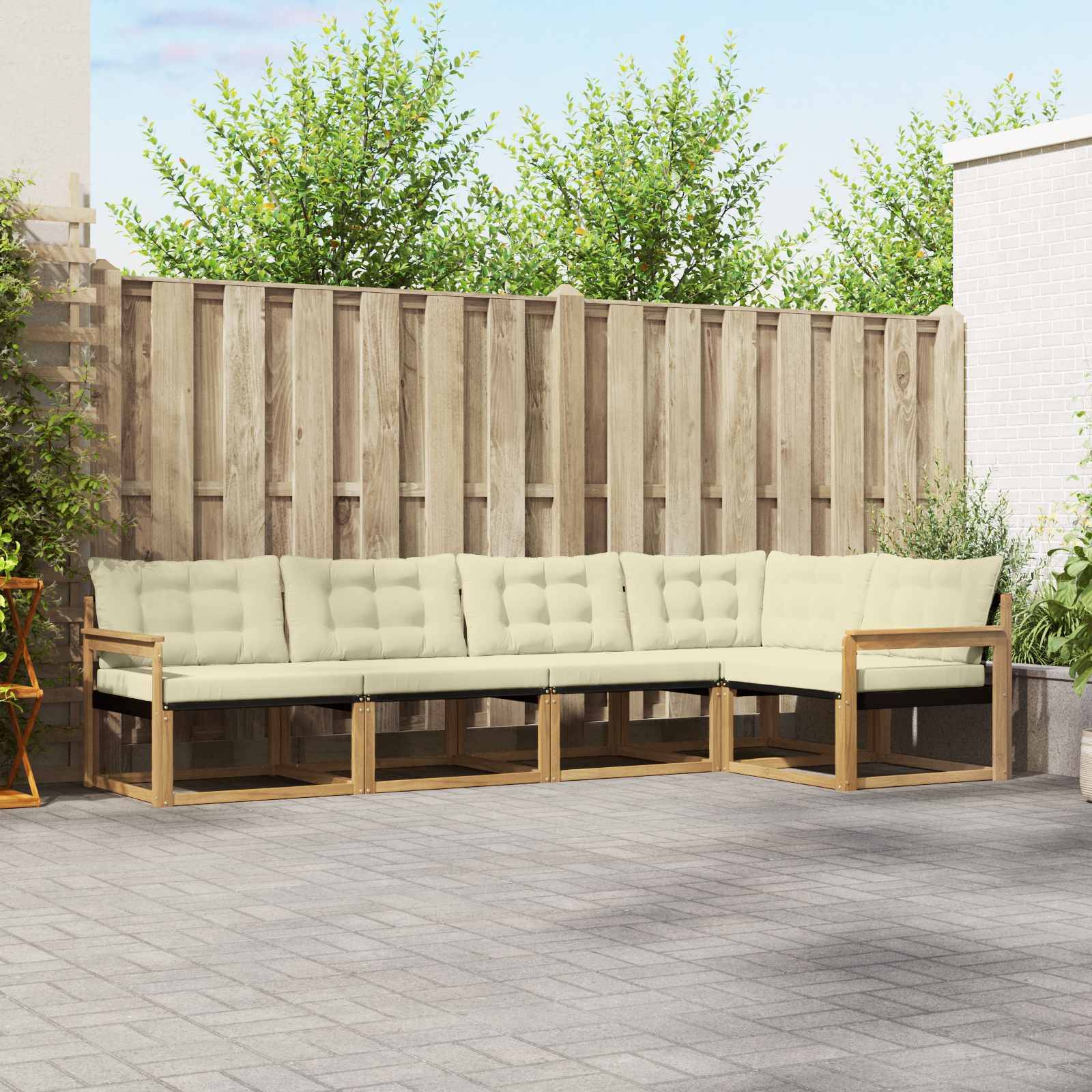 vidaXL Outdoor-Sofagarnitur mit Kissen 5 pcs Weiß und Creme