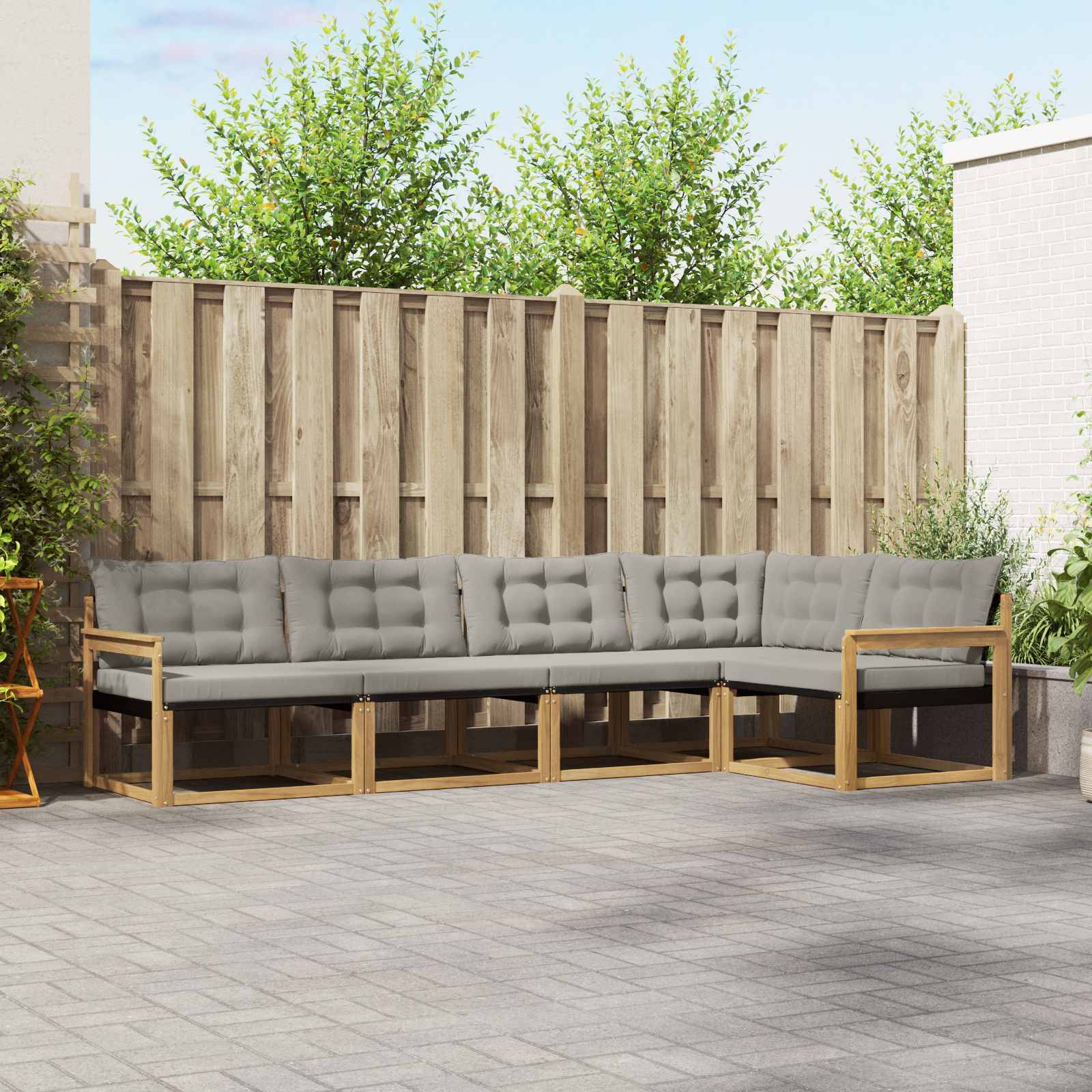 vidaXL Outdoor-Sofagarnitur mit Kissen 5 pcs Weiß und Hellgrau