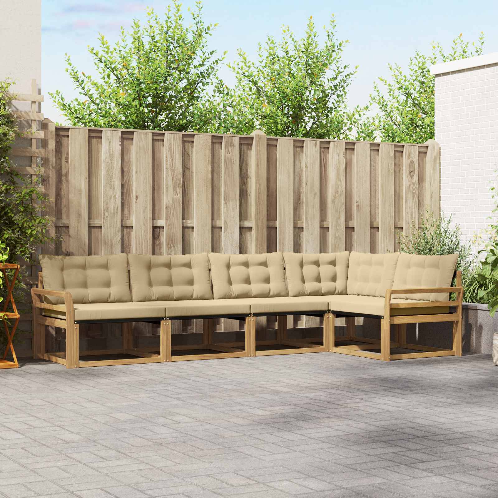 vidaXL Outdoor-Sofagarnitur mit Kissen 5 pcs Weiß und Beige