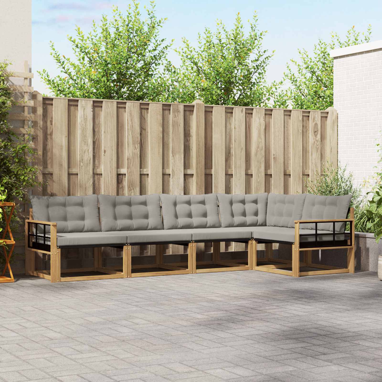 vidaXL Outdoor-Sofagarnitur mit Kissen 5 pcs Weiß und Hellgrau