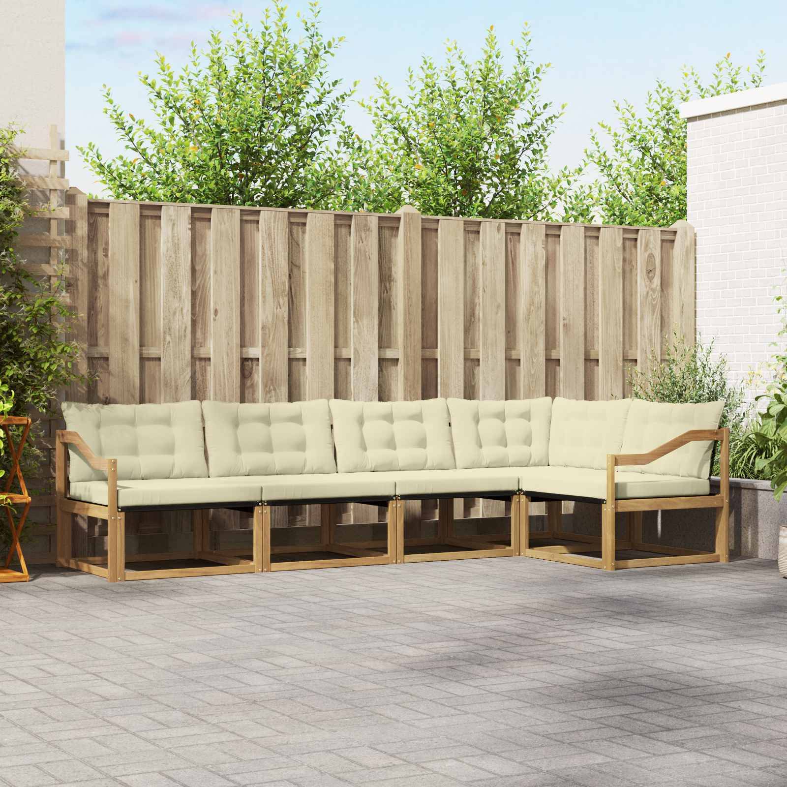 vidaXL Outdoor-Sofagarnitur mit Kissen 5 pcs Weiß und Creme