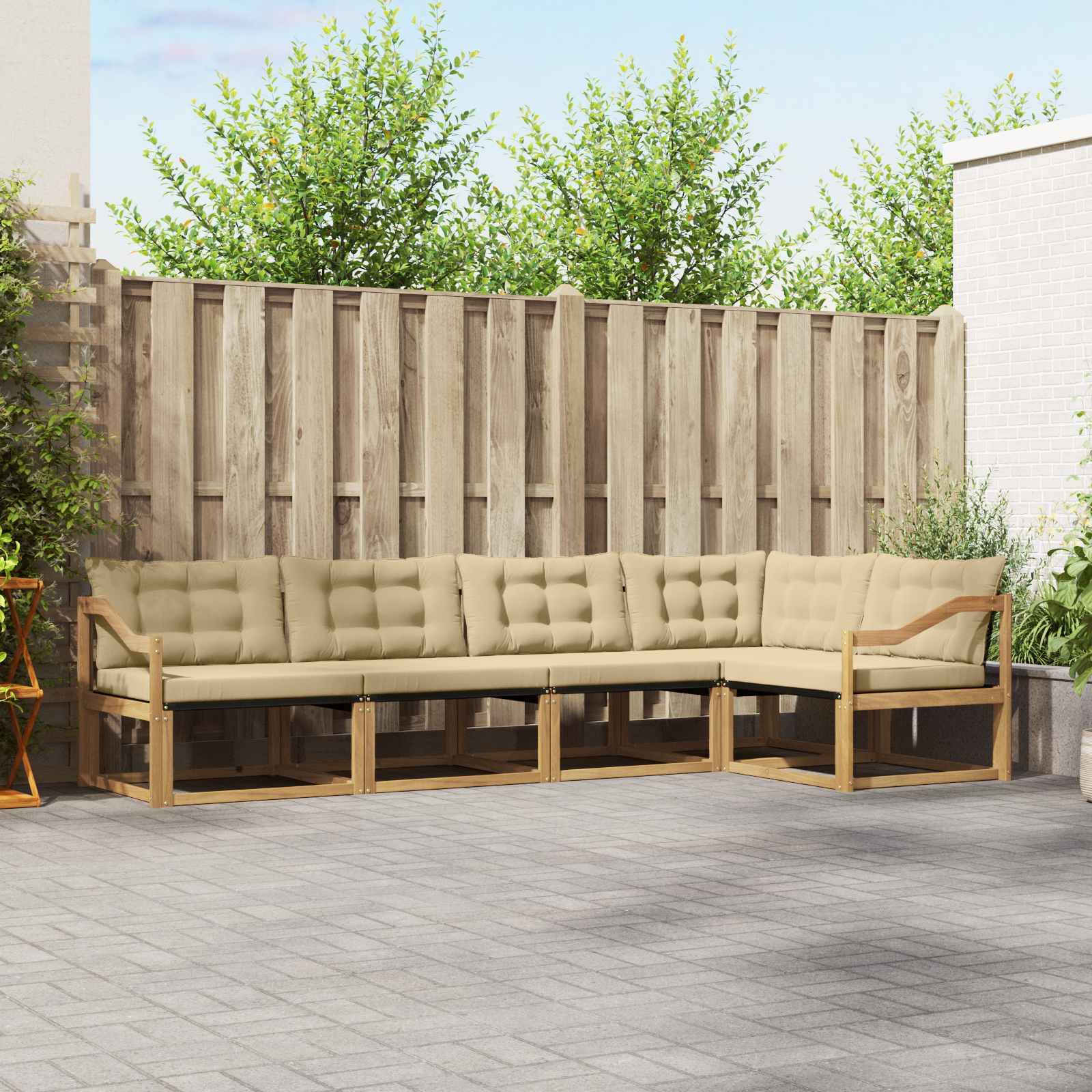 vidaXL Outdoor-Sofagarnitur mit Kissen 5 pcs Weiß und Beige