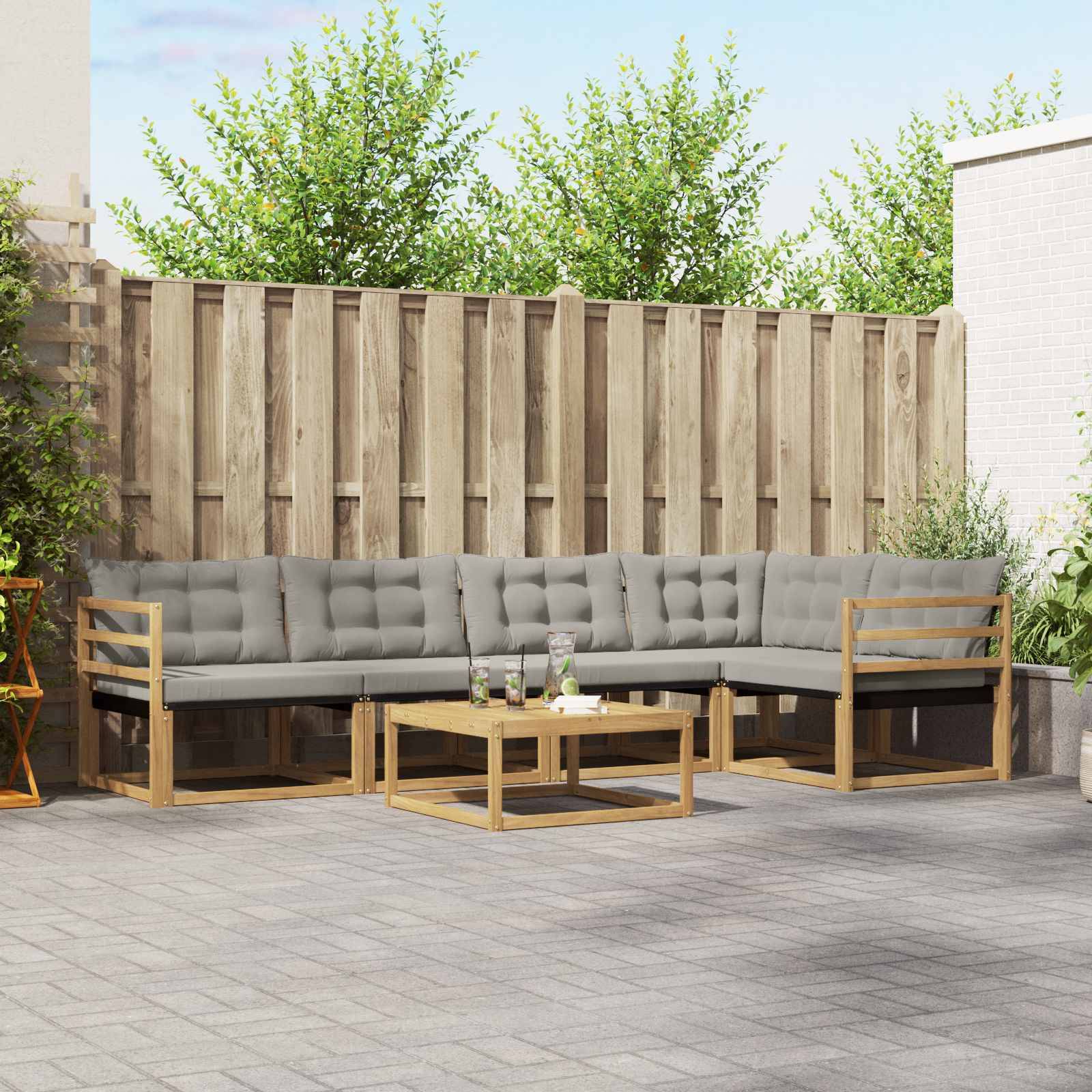 vidaXL Outdoor-Sofagarnitur 6 pcs Weiß und Hellgrau 79 x 79 x 37 cm