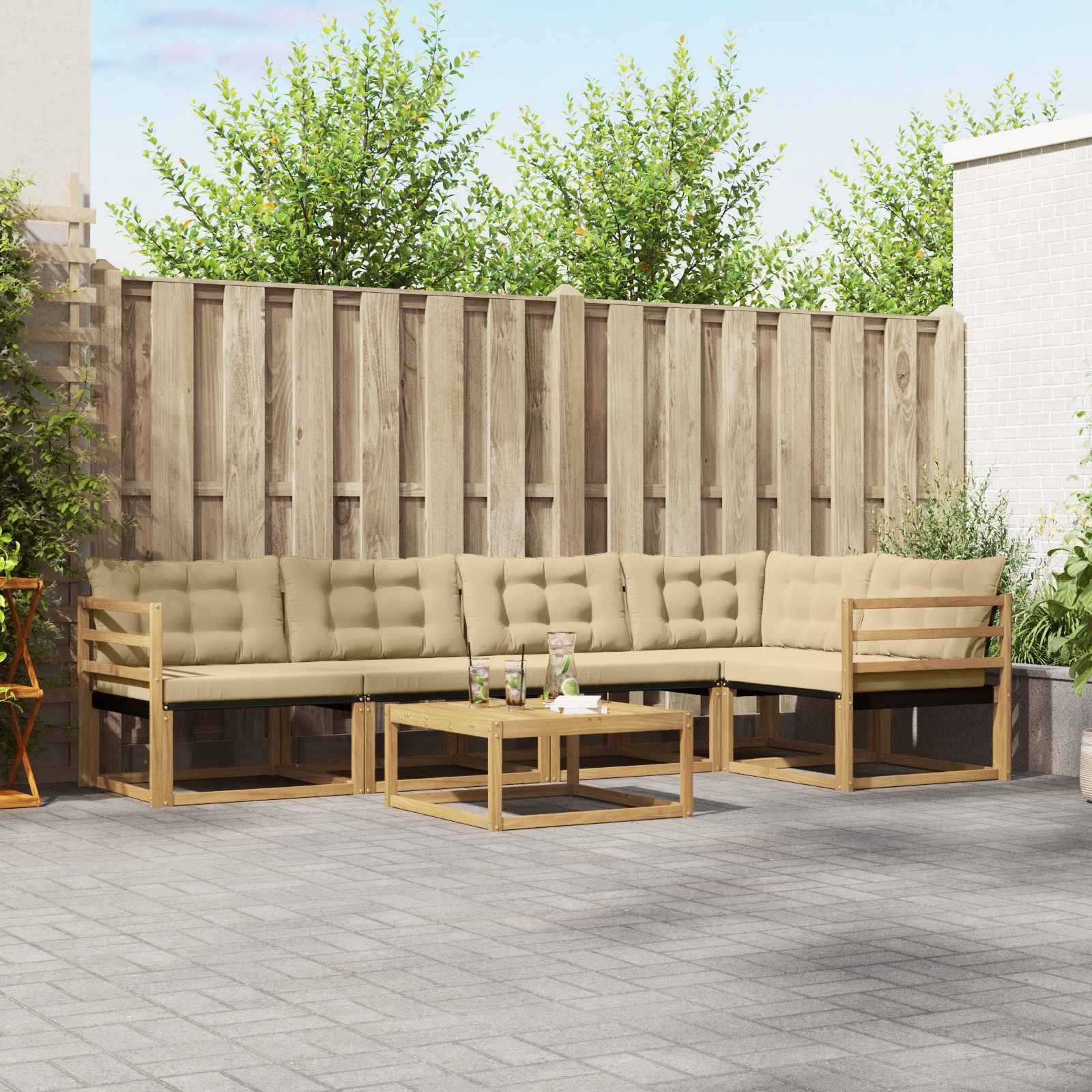 vidaXL Outdoor-Sofagarnitur 6 pcs Weiß und Beige 79 x 79 x 37 cm