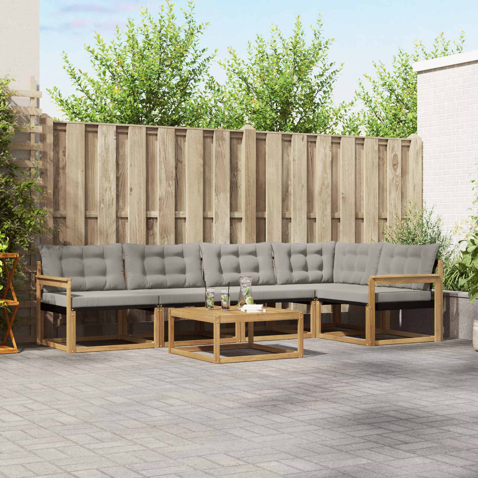 vidaXL Outdoor-Sofagarnitur 6 pcs Weiß und Hellgrau 79 x 79 x 37 cm
