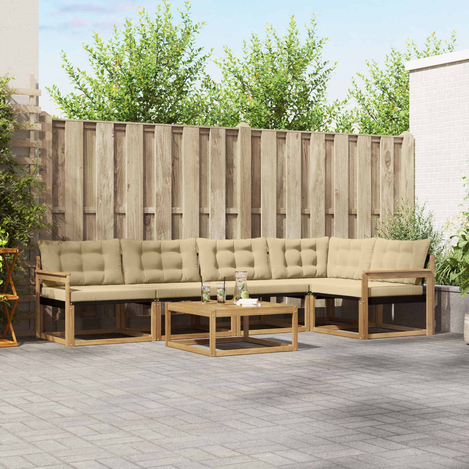 vidaXL Outdoor-Sofagarnitur 6 pcs Weiß und Beige 79 x 79 x 37 cm
