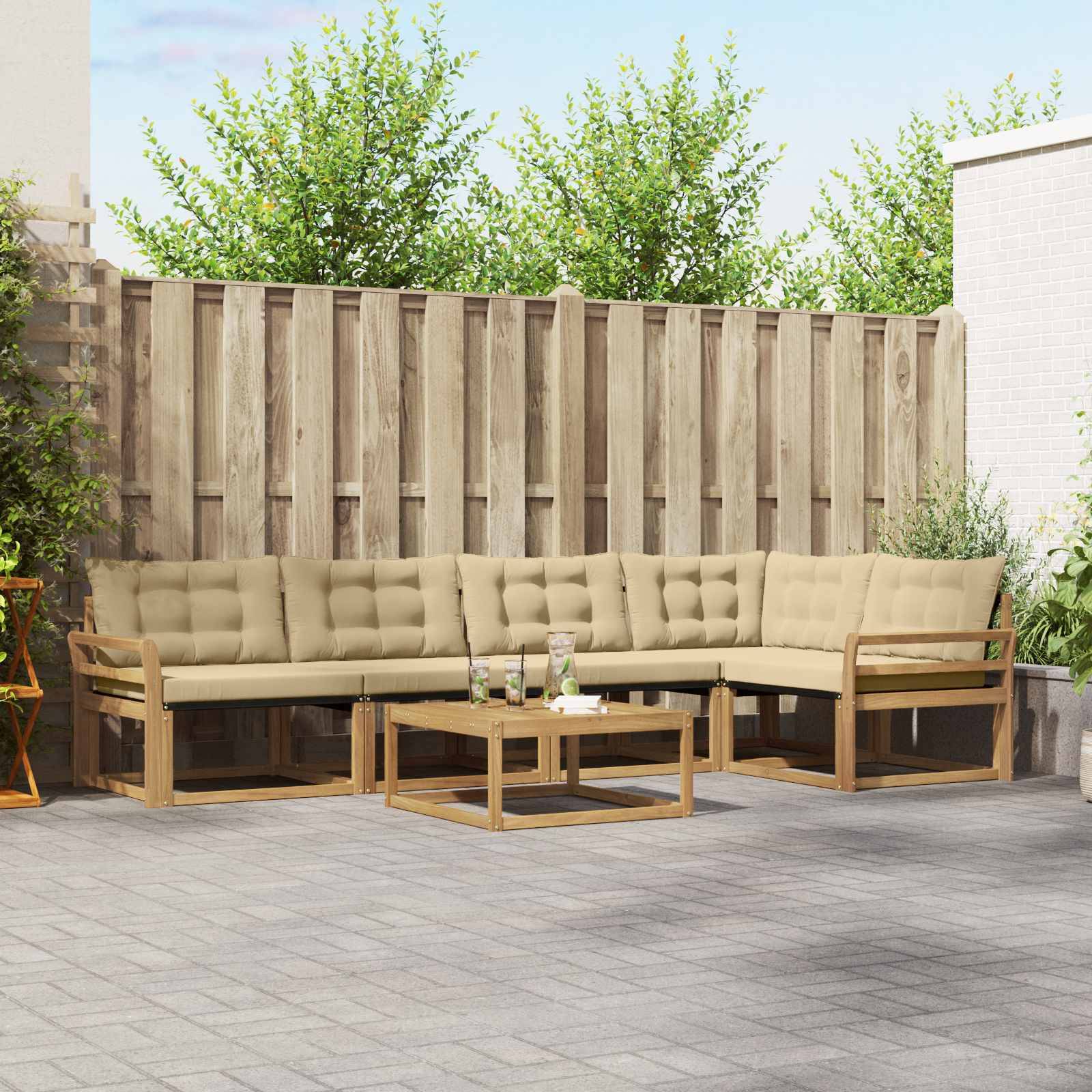 vidaXL Outdoor-Sofagarnitur 6 pcs Weiß und Beige 79 x 79 x 37 cm