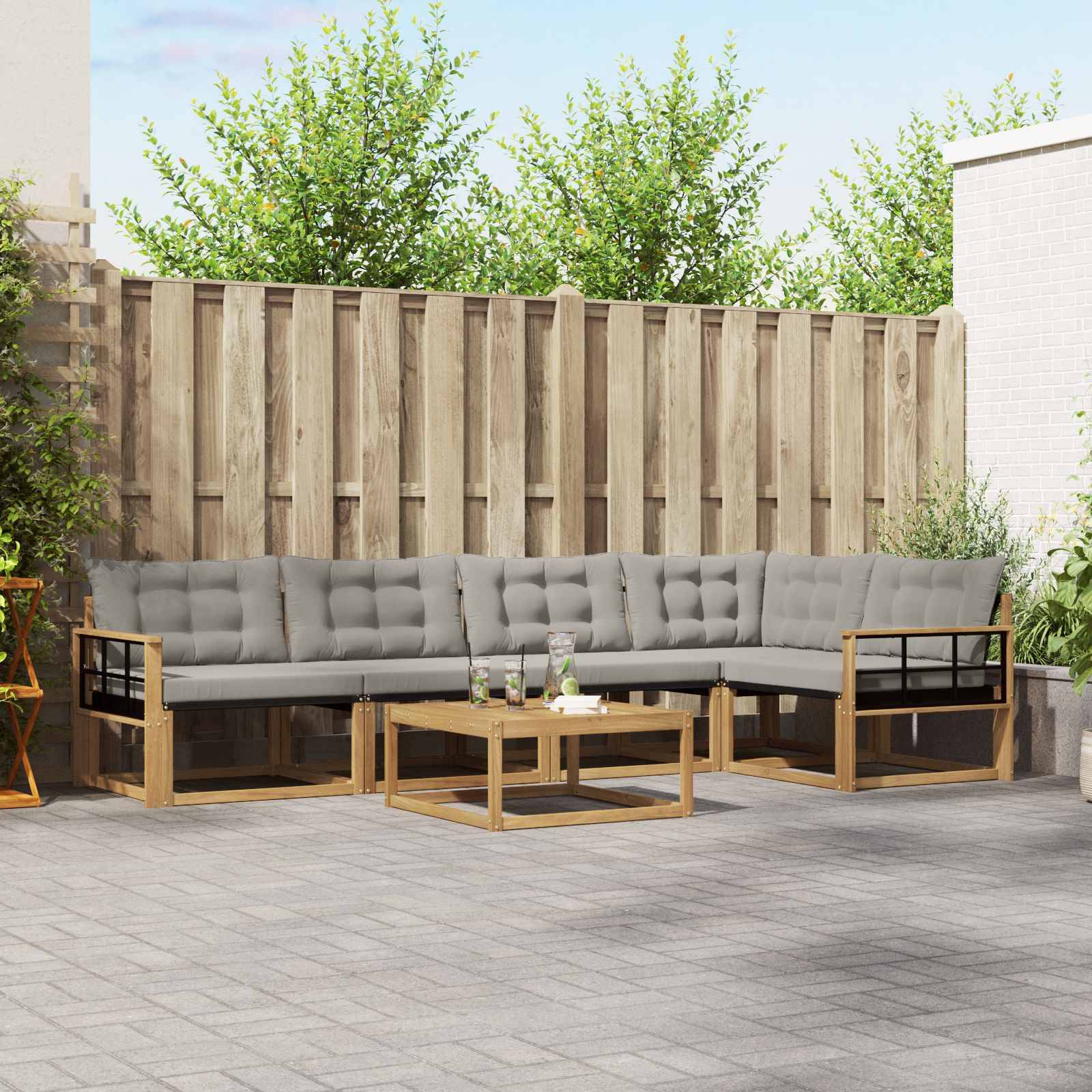 vidaXL Outdoor-Sofagarnitur 6 pcs Weiß und Hellgrau 79 x 79 x 37 cm