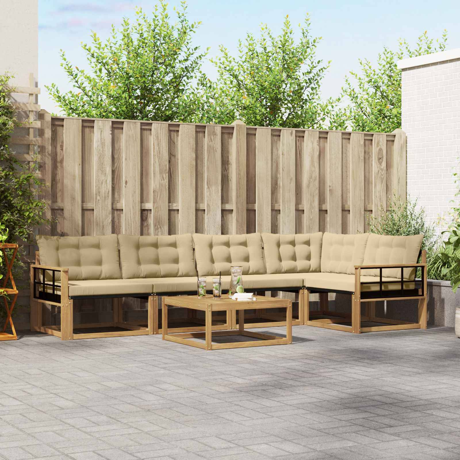 vidaXL Outdoor-Sofagarnitur 6 pcs Weiß und Beige 79 x 79 x 37 cm