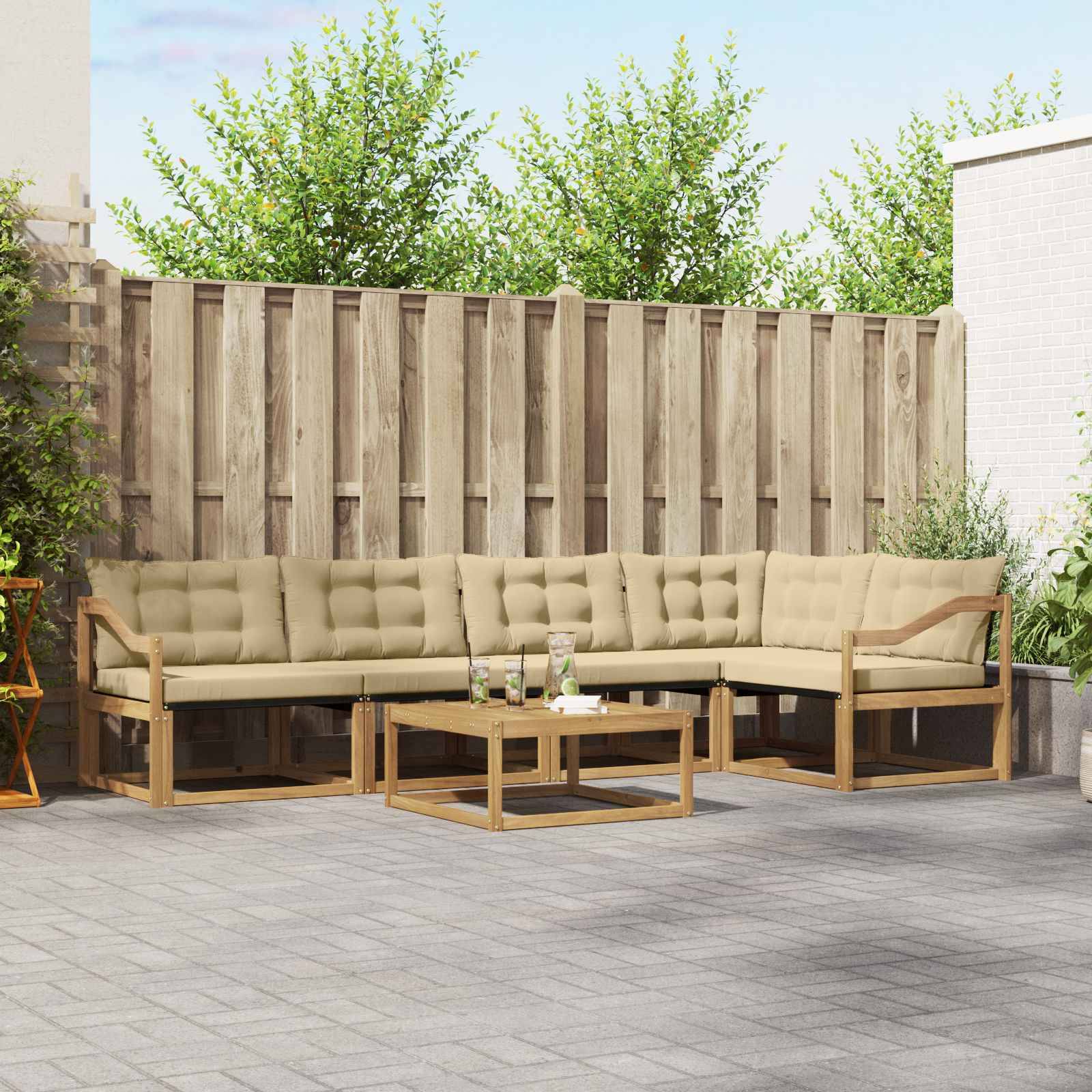 vidaXL Outdoor-Sofagarnitur 6 pcs Weiß und Beige 79 x 79 x 37 cm