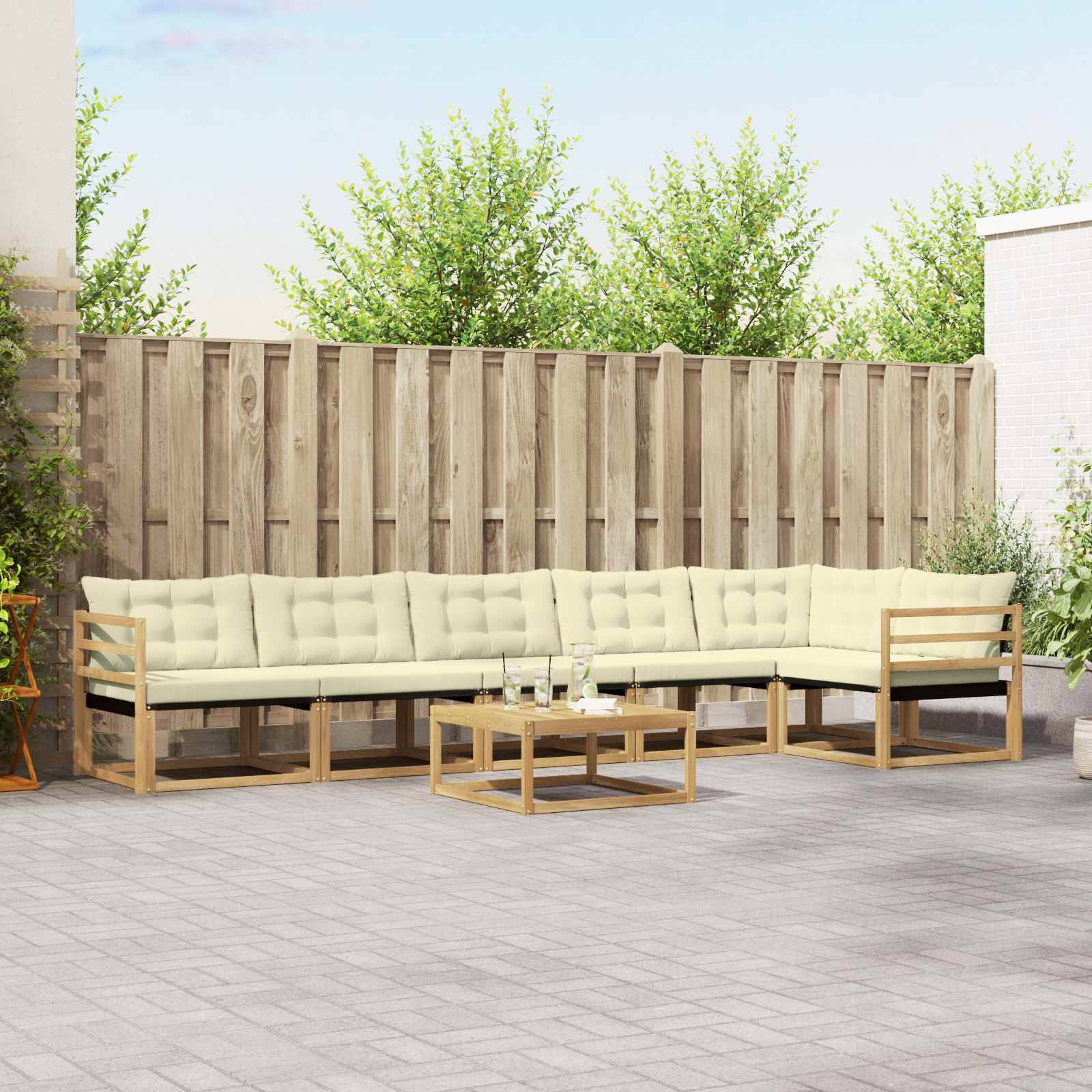 vidaXL Outdoor-Sofagarnitur 7 pcs Weiß und Creme 79 x 79 x 37 cm