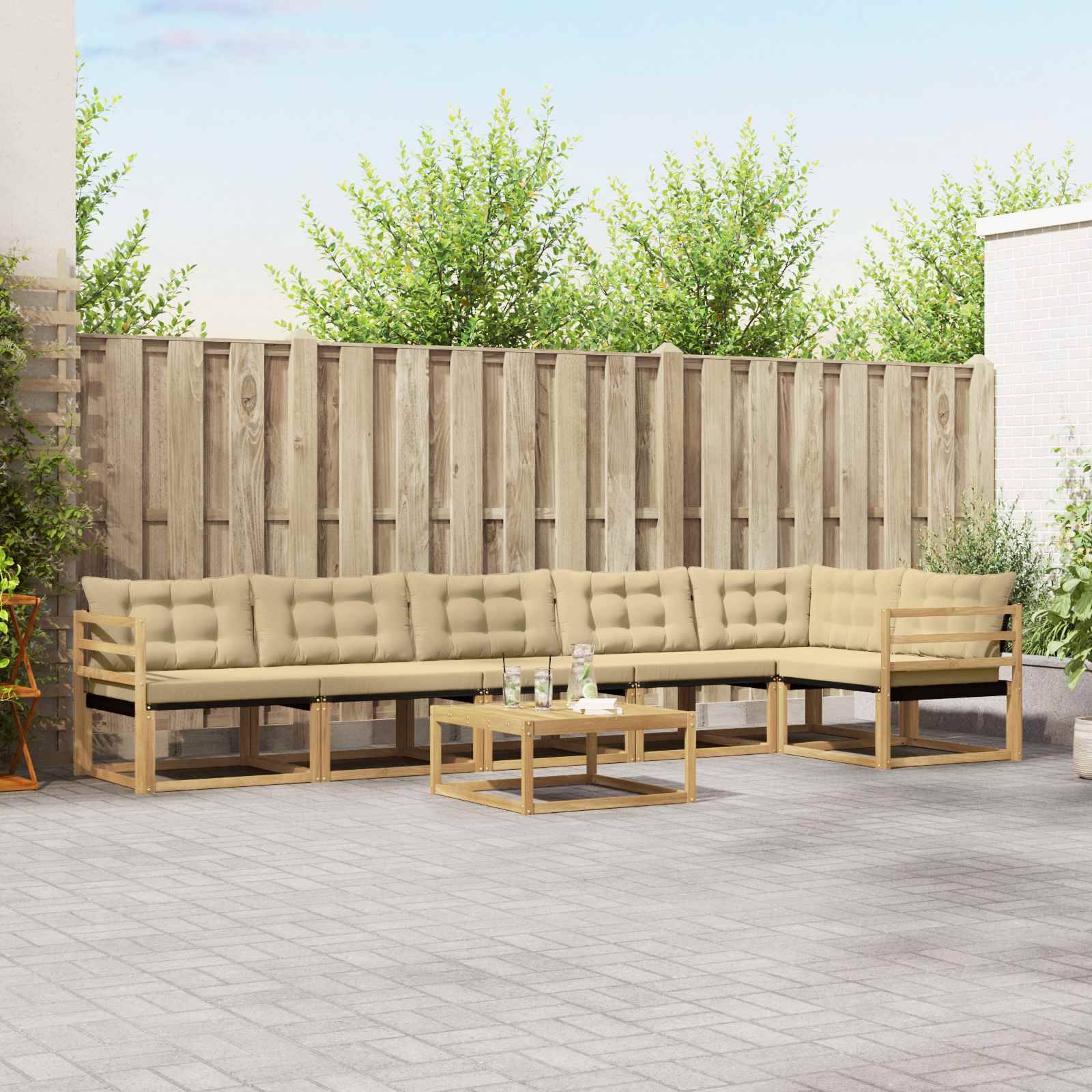vidaXL Outdoor-Sofagarnitur 7 pcs Weiß und Beige 79 x 79 x 37 cm