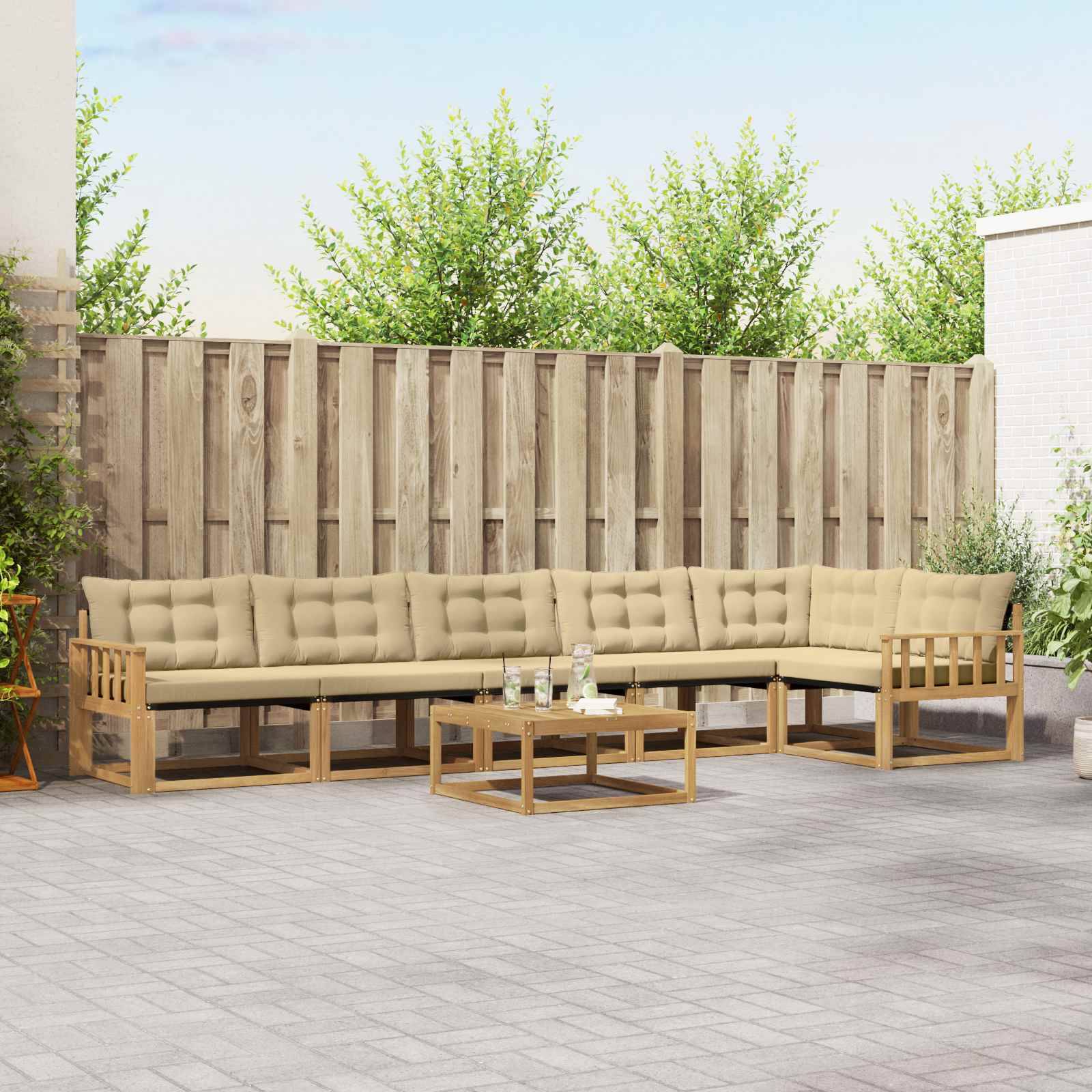 vidaXL Outdoor-Sofagarnitur 7 pcs Weiß und Beige 79 x 79 x 37 cm