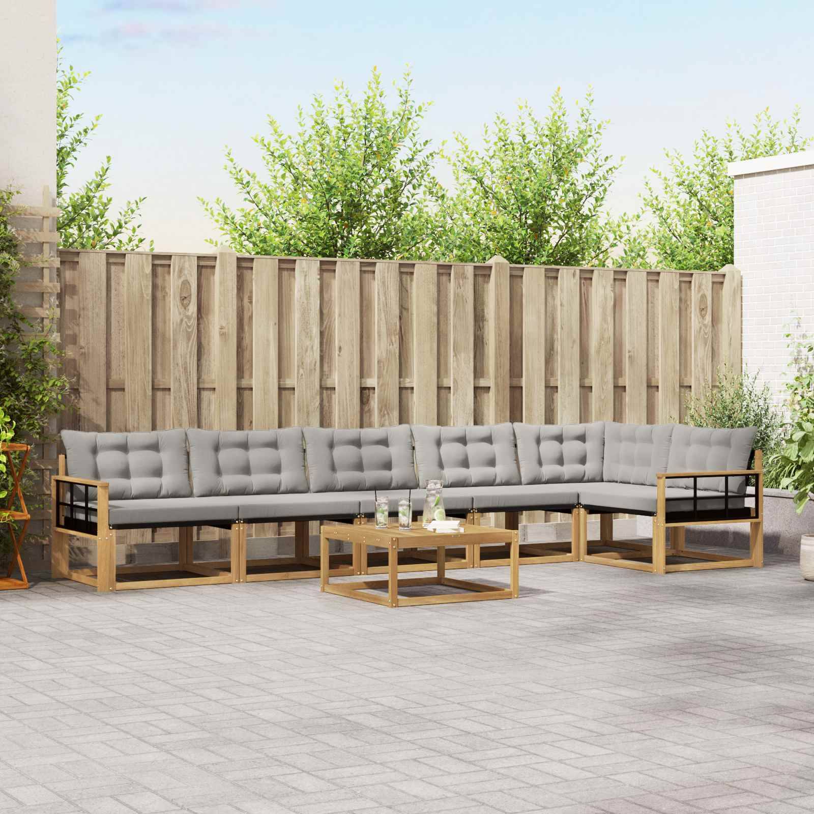 vidaXL Outdoor-Sofagarnitur 7 pcs Weiß und Hellgrau 79 x 79 x 37 cm