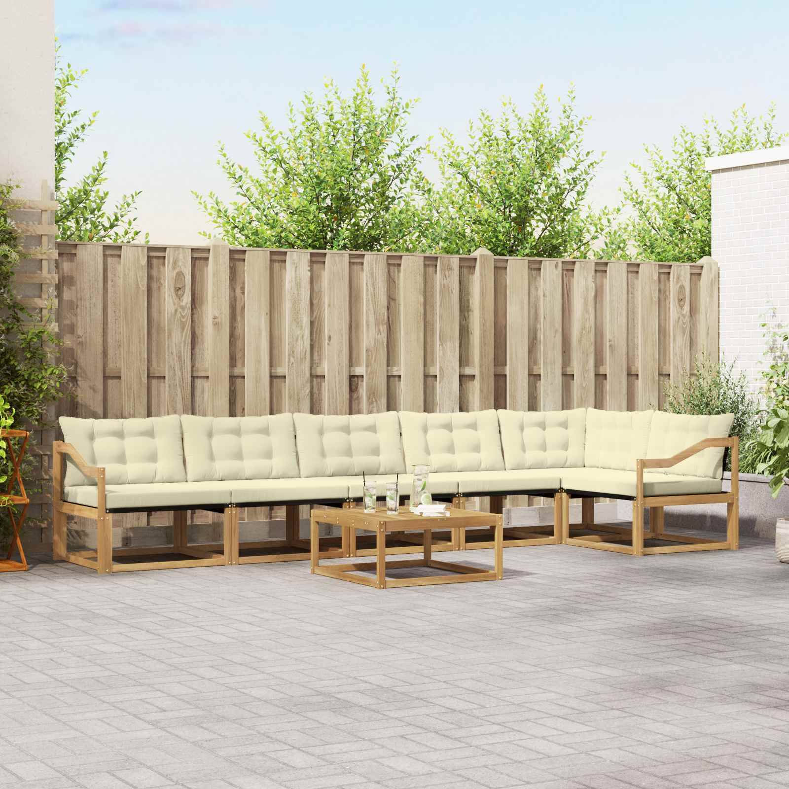 vidaXL Outdoor-Sofagarnitur 7 pcs Weiß und Creme 79 x 79 x 37 cm
