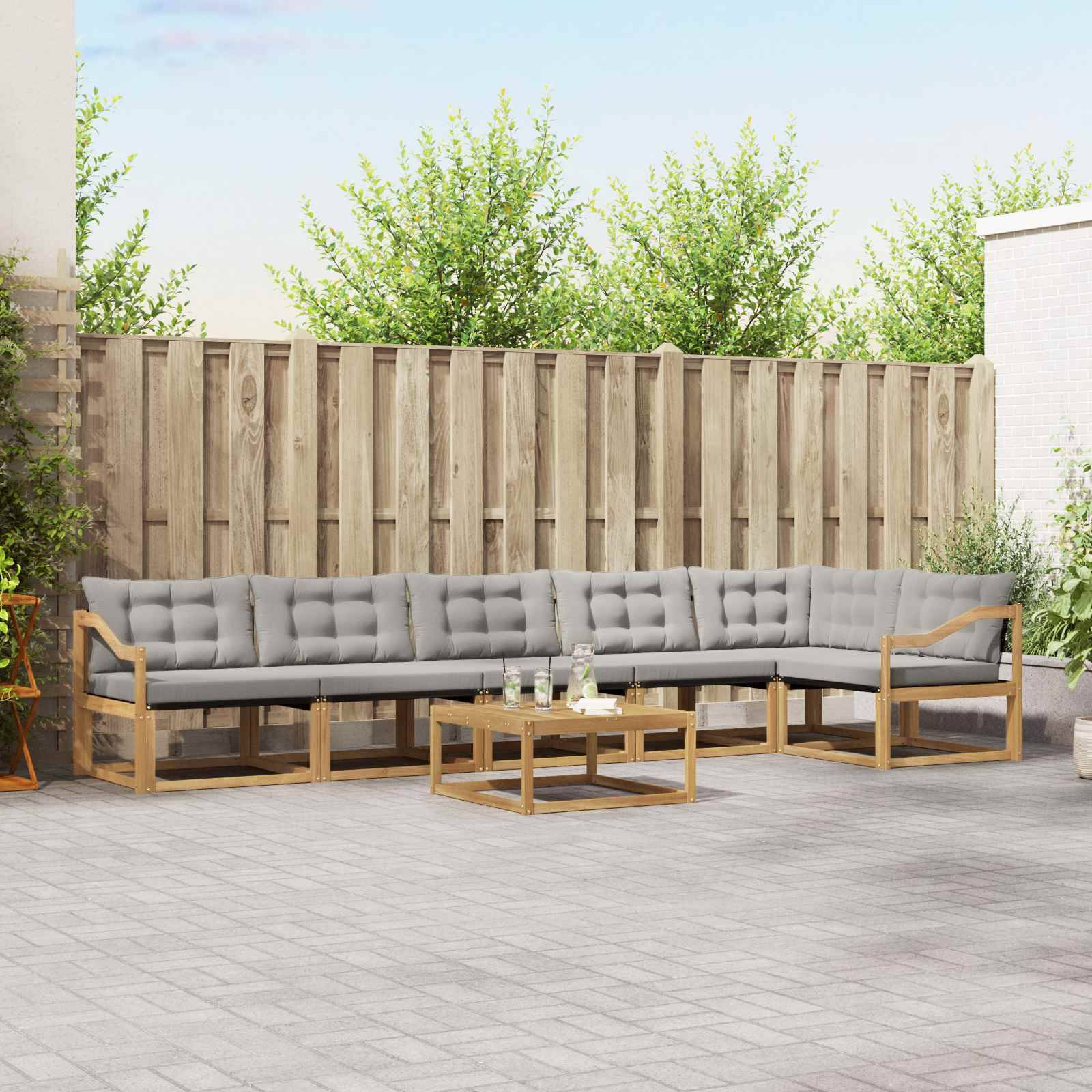 vidaXL Outdoor-Sofagarnitur 7 pcs Weiß und Hellgrau 79 x 79 x 37 cm