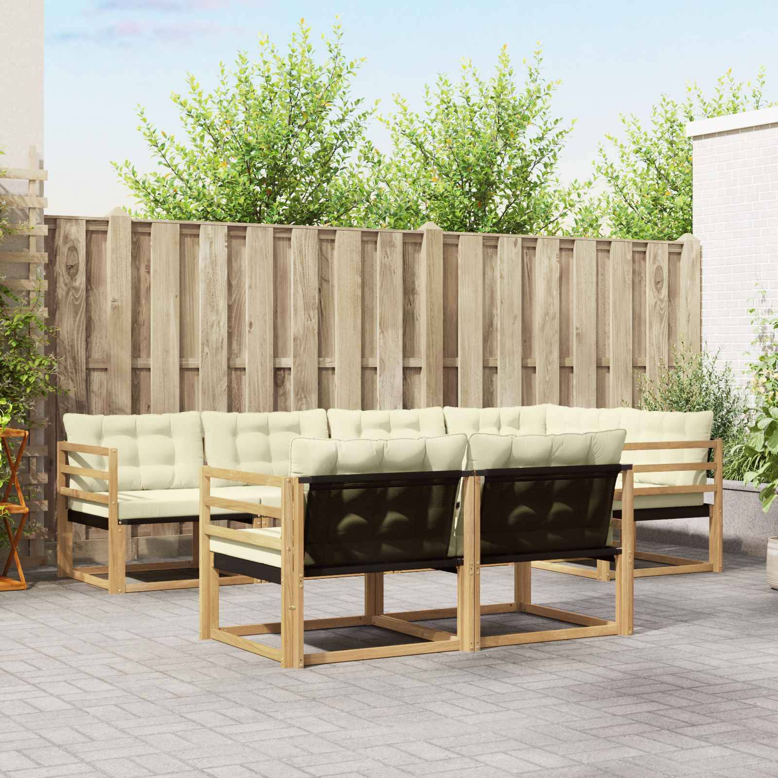 vidaXL Outdoor-Sofagarnitur mit Kissen 7 pcs Weiß und Creme