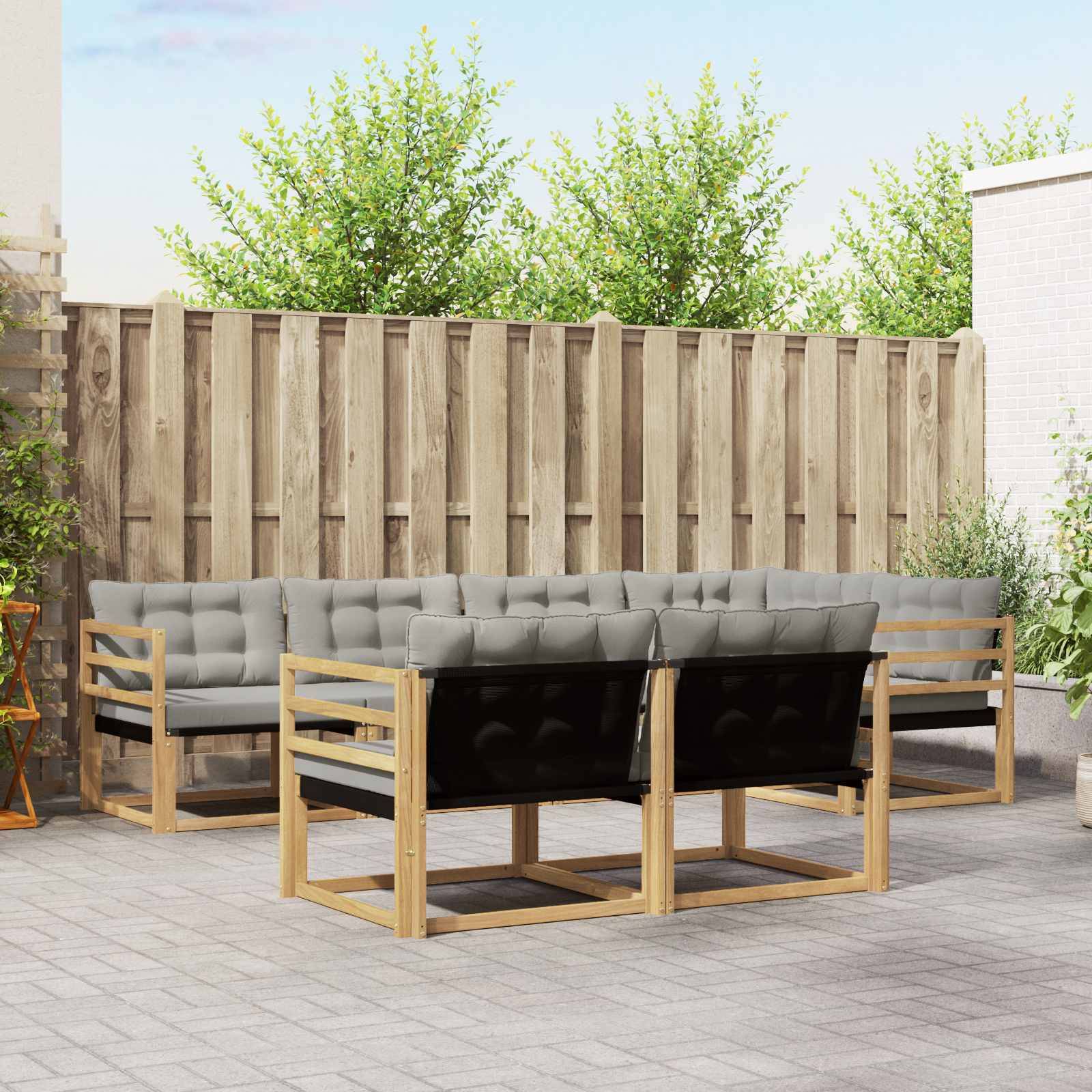 vidaXL Outdoor-Sofagarnitur mit Kissen 7 pcs Weiß und Hellgrau